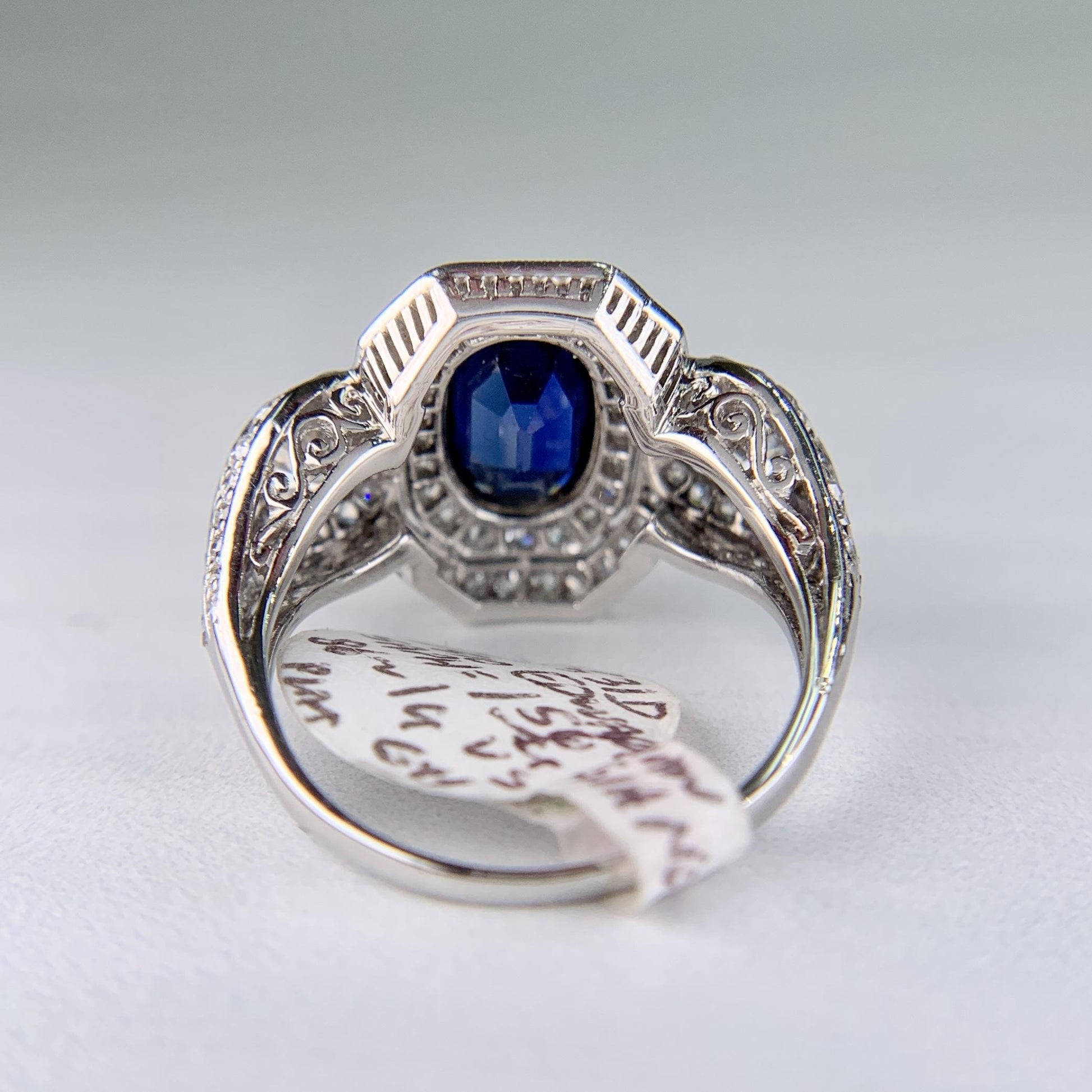 1910 Edwardian Platinum Sapphire Diamond Ring GIA