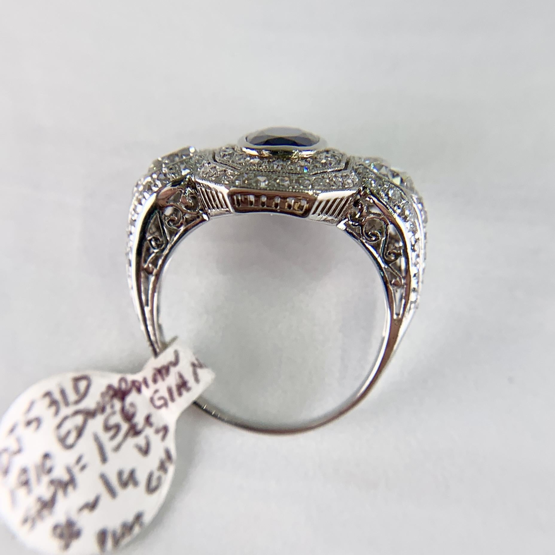 1910 Edwardian Platinum Sapphire Diamond Ring GIA