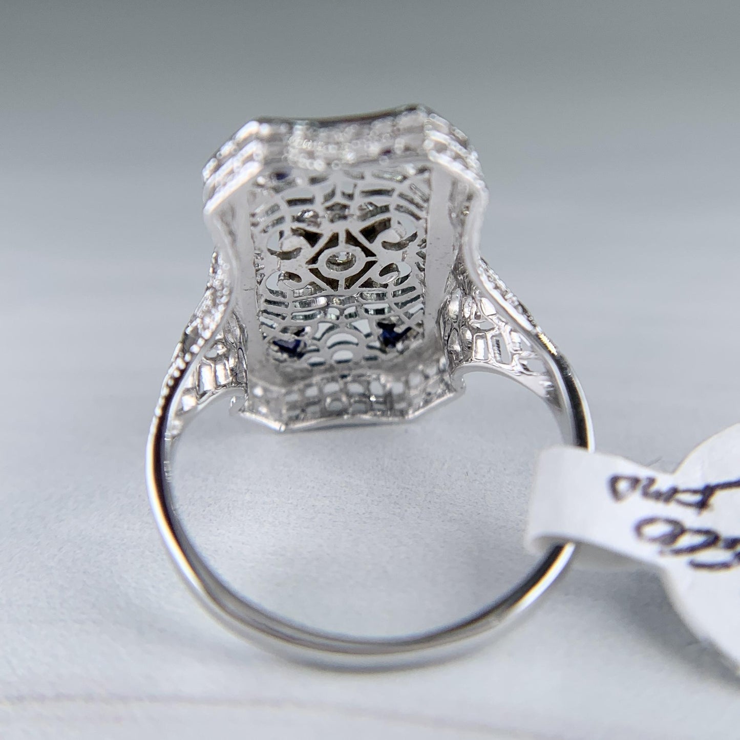1930's Art Deco Old Mine Cut Diamond Filigree Panel Ring 18k