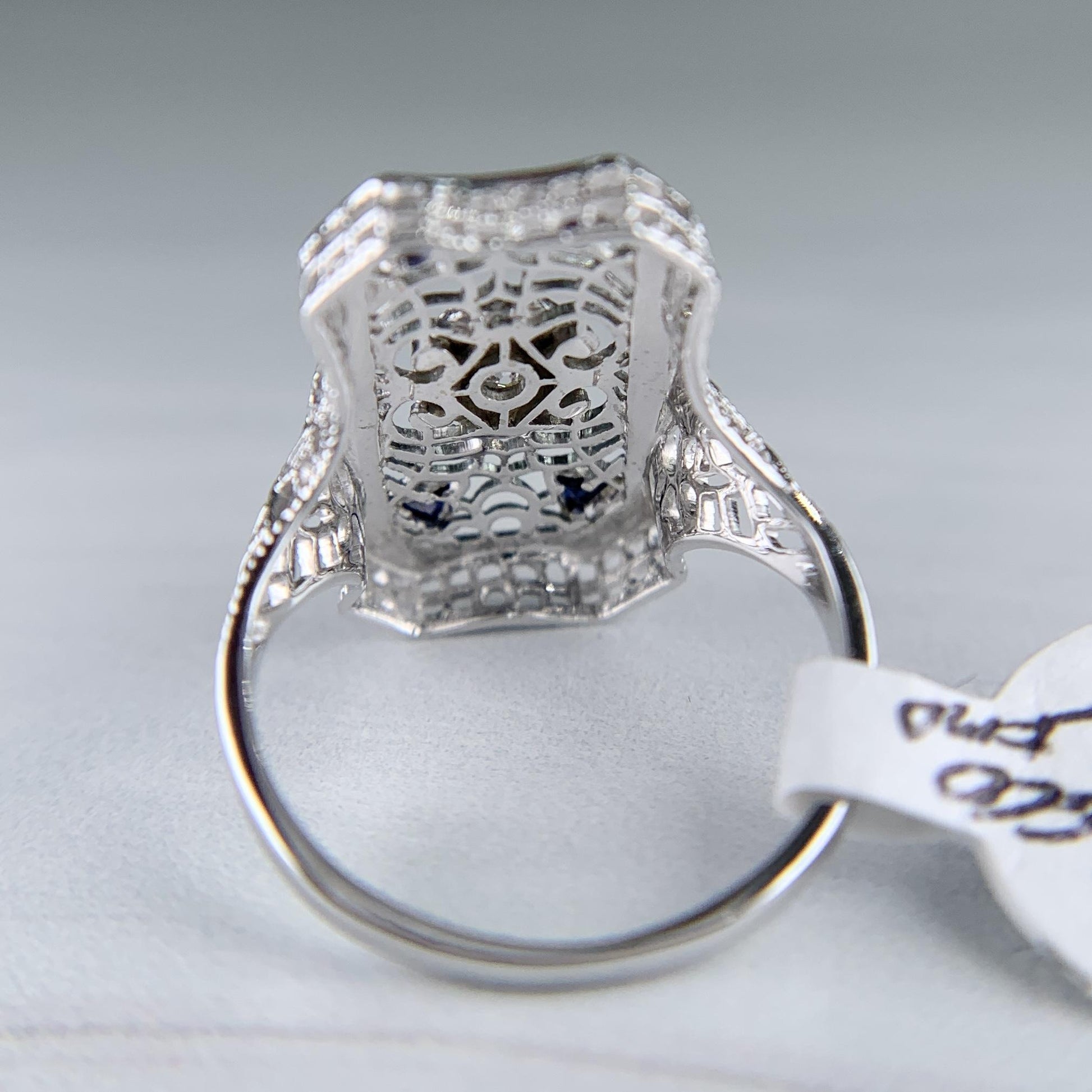 1930's Art Deco Old Mine Cut Diamond Filigree Panel Ring 18k