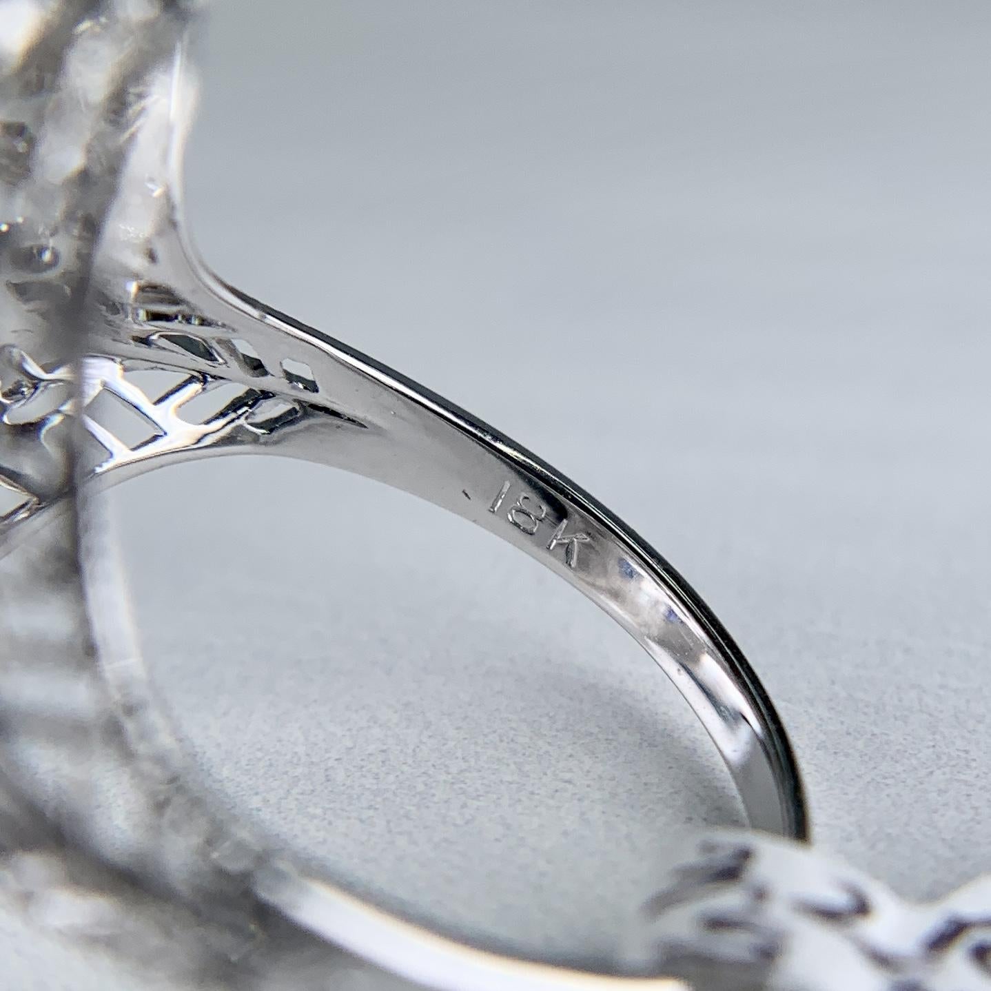 1930's Art Deco Old Mine Cut Diamond Filigree Panel Ring 18k