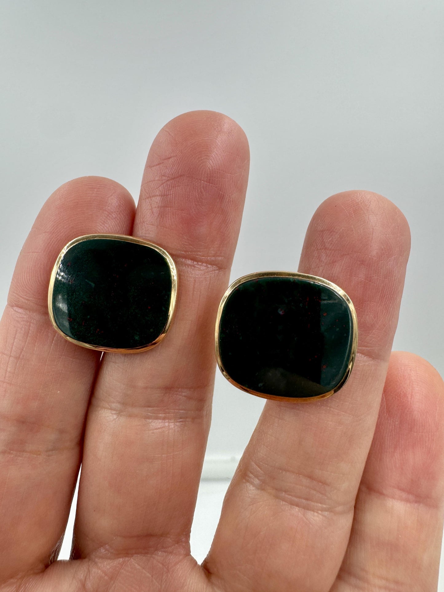 Art Deco 14k Gold Austrian Bloodstone Cufflinks