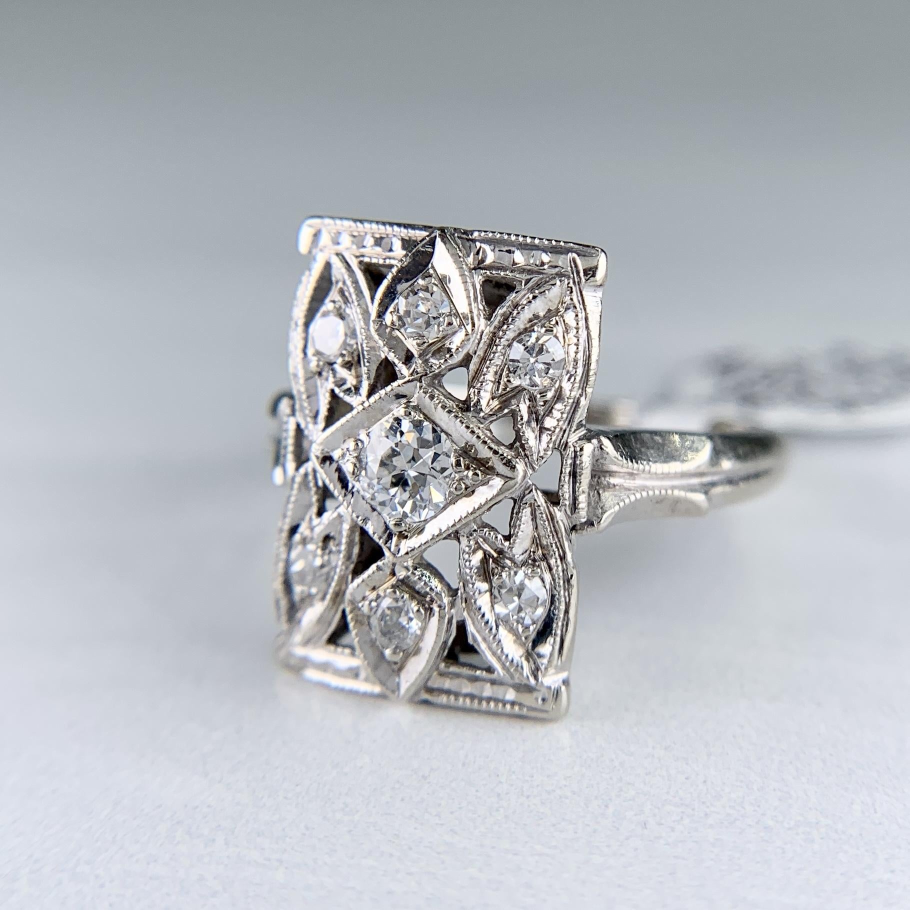 1930's Art Deco Old European Cut Diamond Dinner Ring 14k