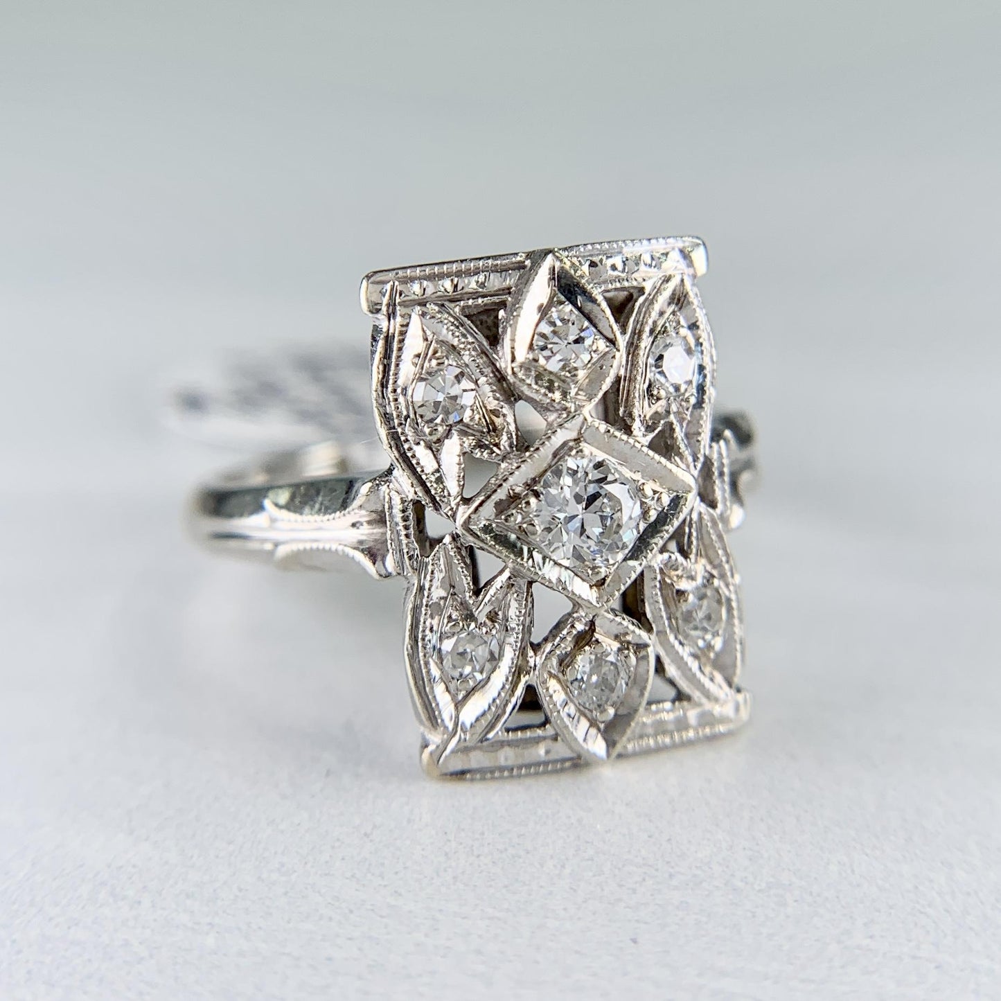 1930's Art Deco Old European Cut Diamond Dinner Ring 14k