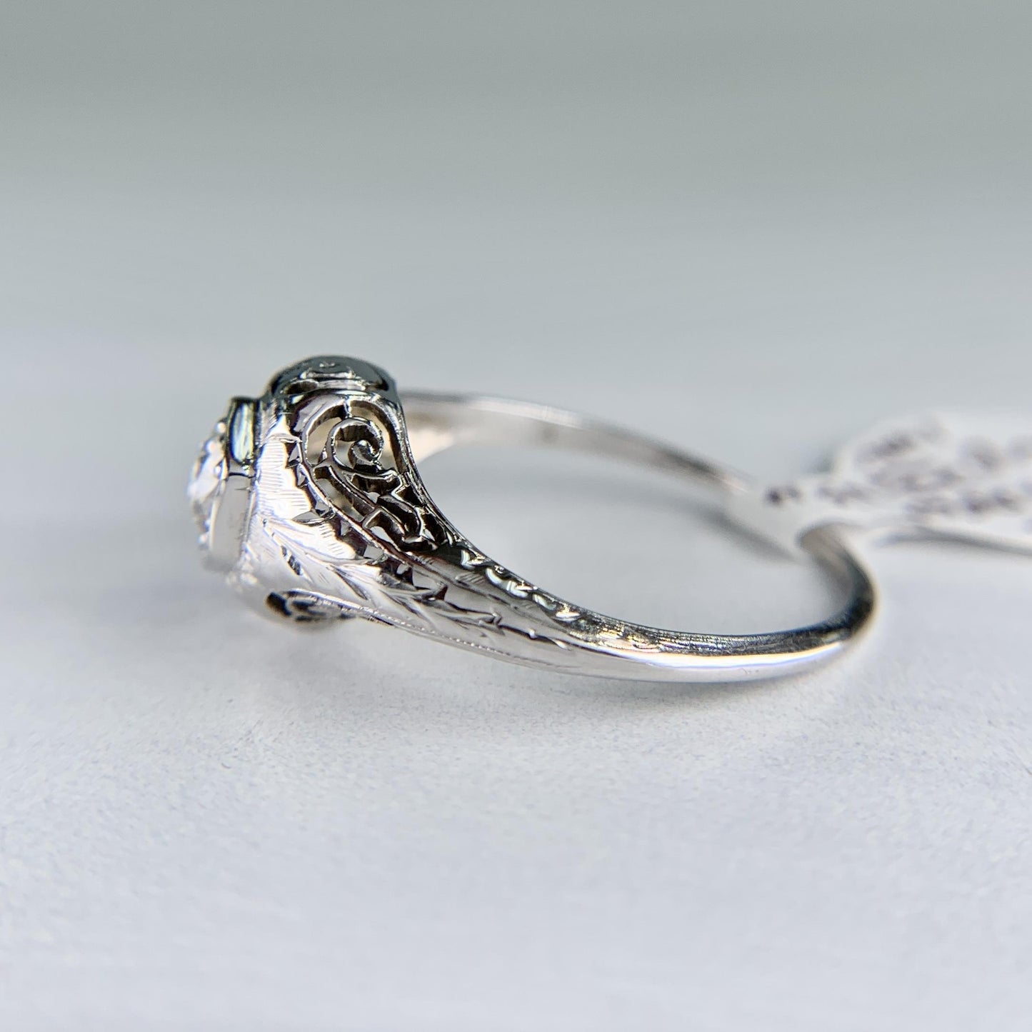 1930's Art Deco Old European Cut Diamond Engagement Ring 14k