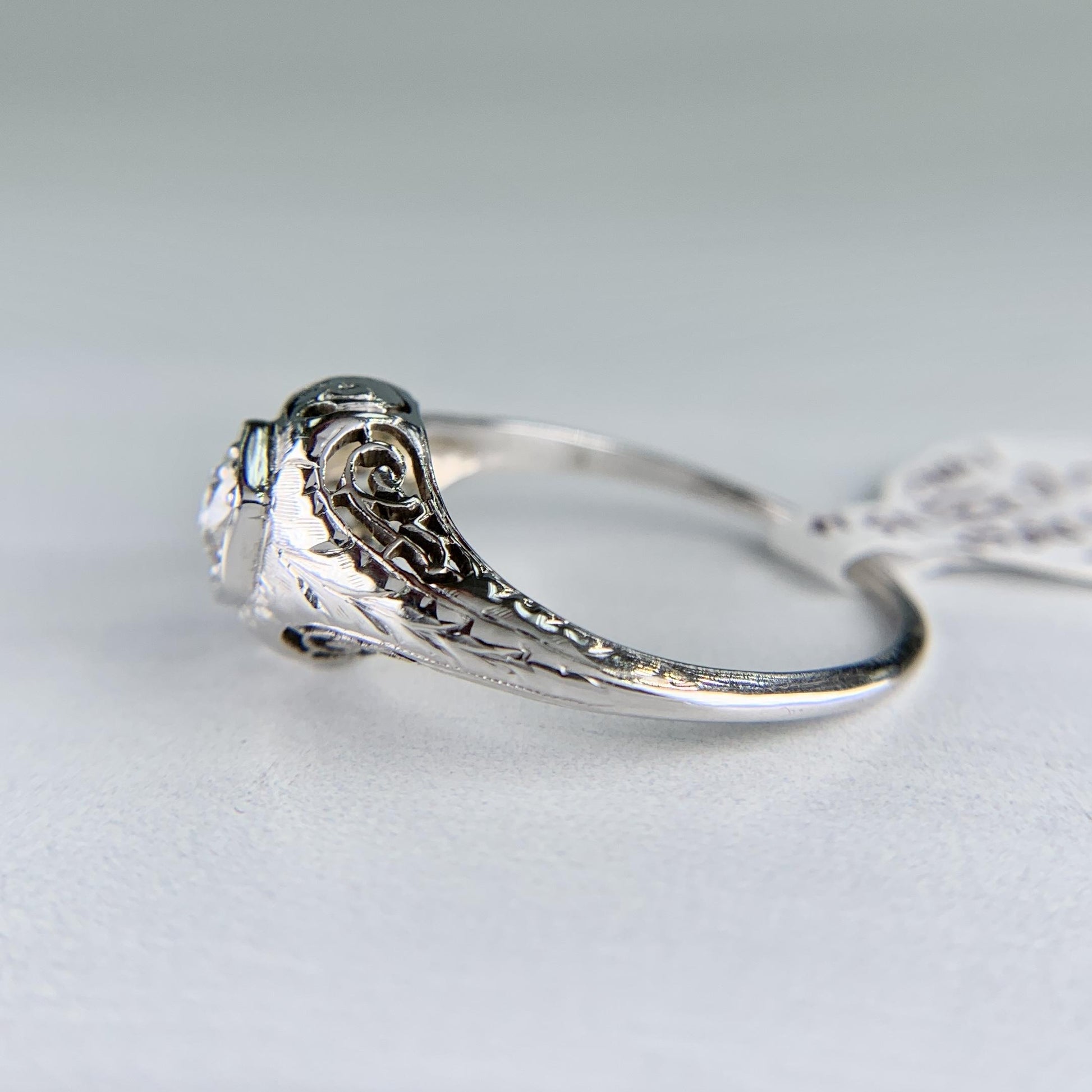 1930's Art Deco Old European Cut Diamond Engagement Ring 14k