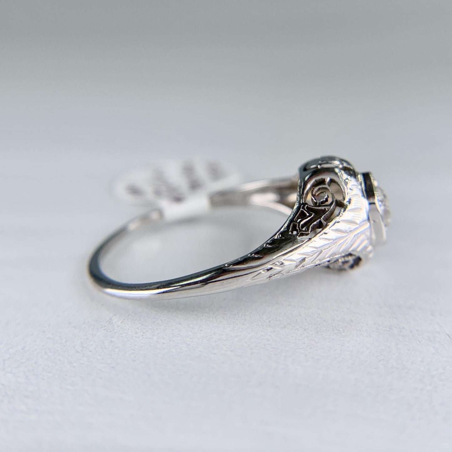 1930's Art Deco Old European Cut Diamond Engagement Ring 14k