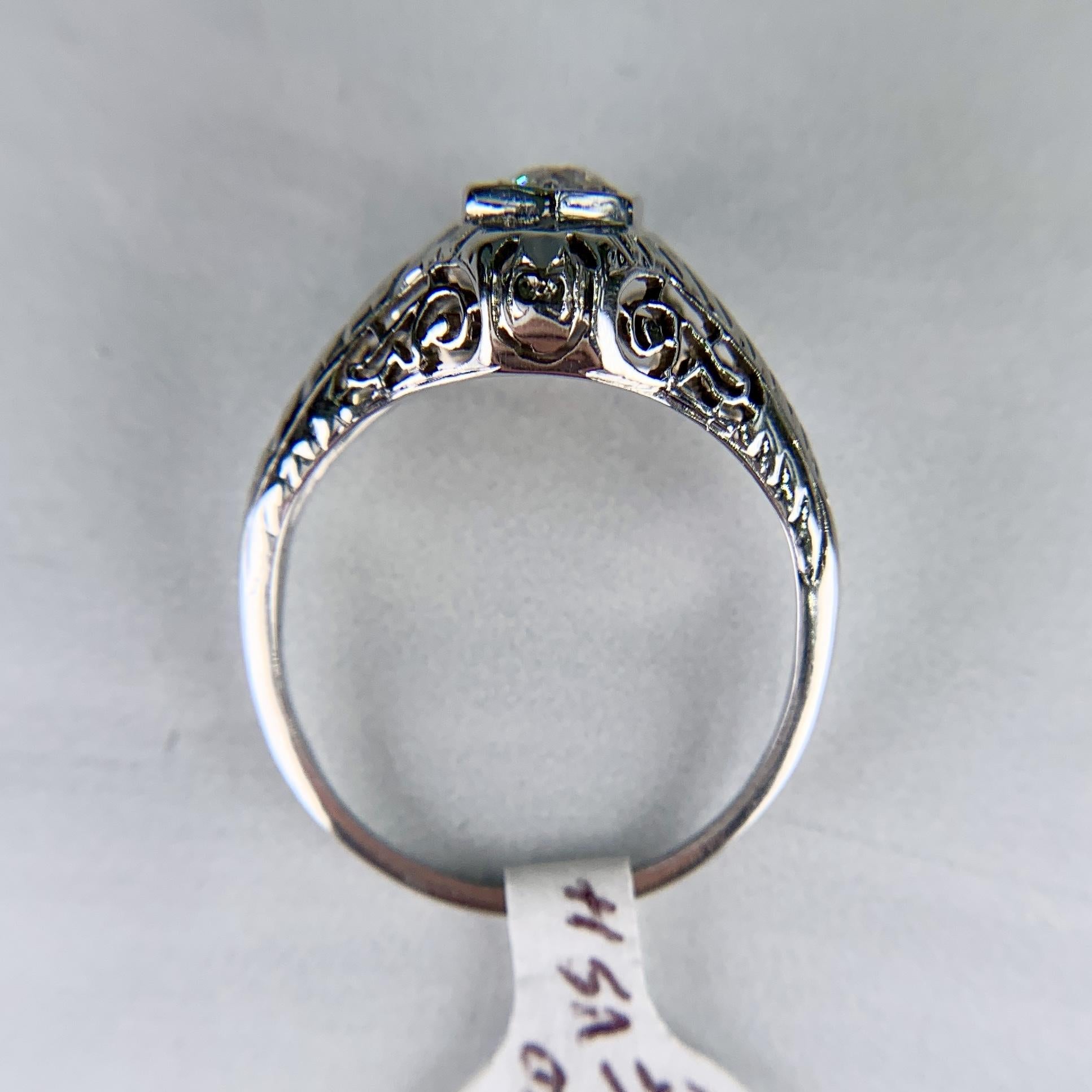 1930's Art Deco Old European Cut Diamond Engagement Ring 14k