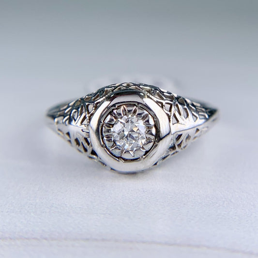 Art Deco Old European Cut Diamond Engagement Ring 10k