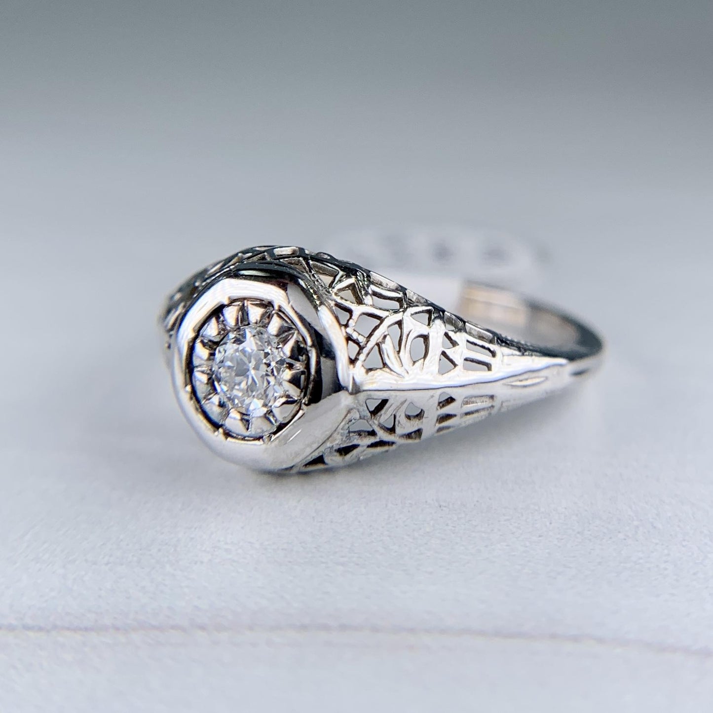 Art Deco Old European Cut Diamond Engagement Ring 10k