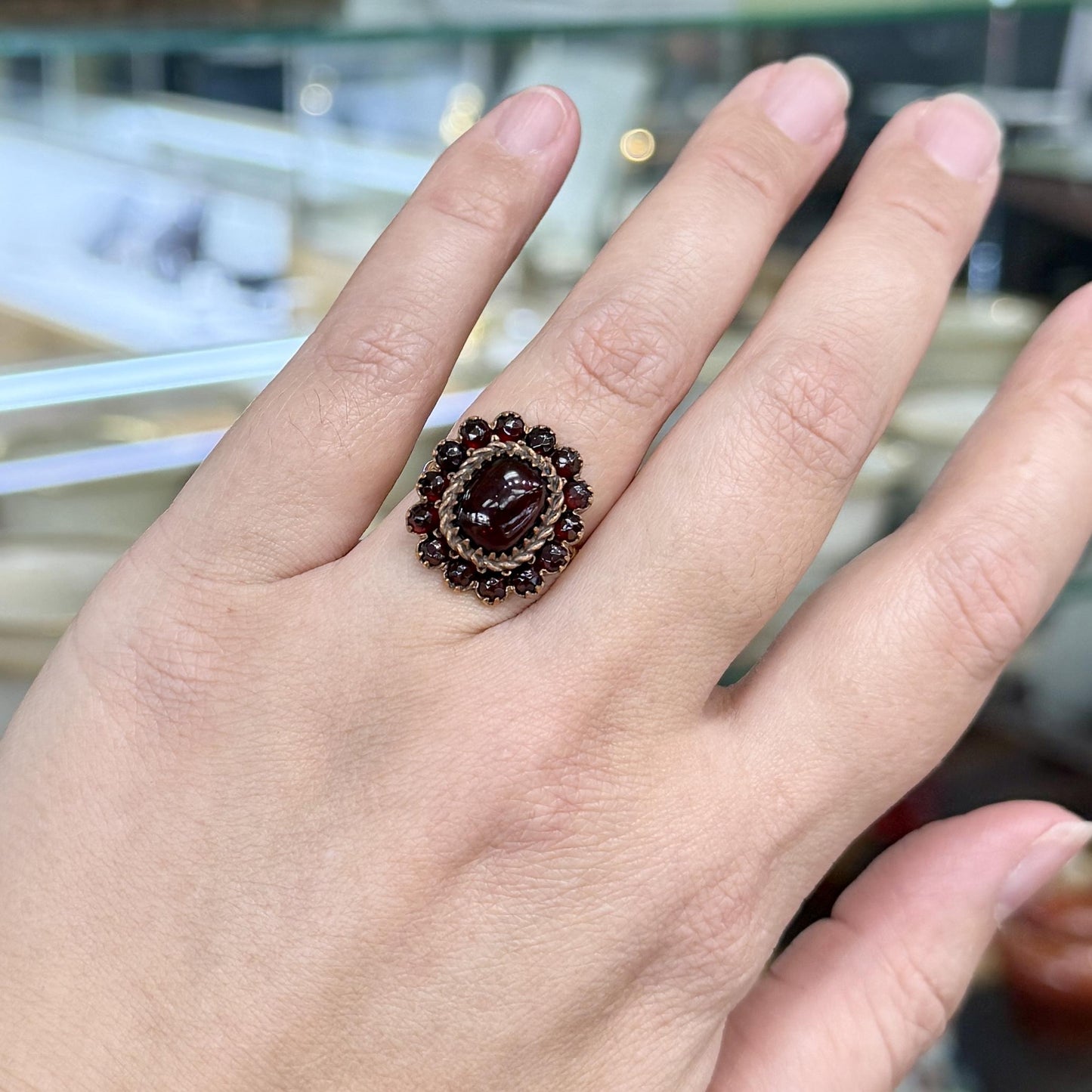 Antique Garnet Cabochon Ring 14k/Silver