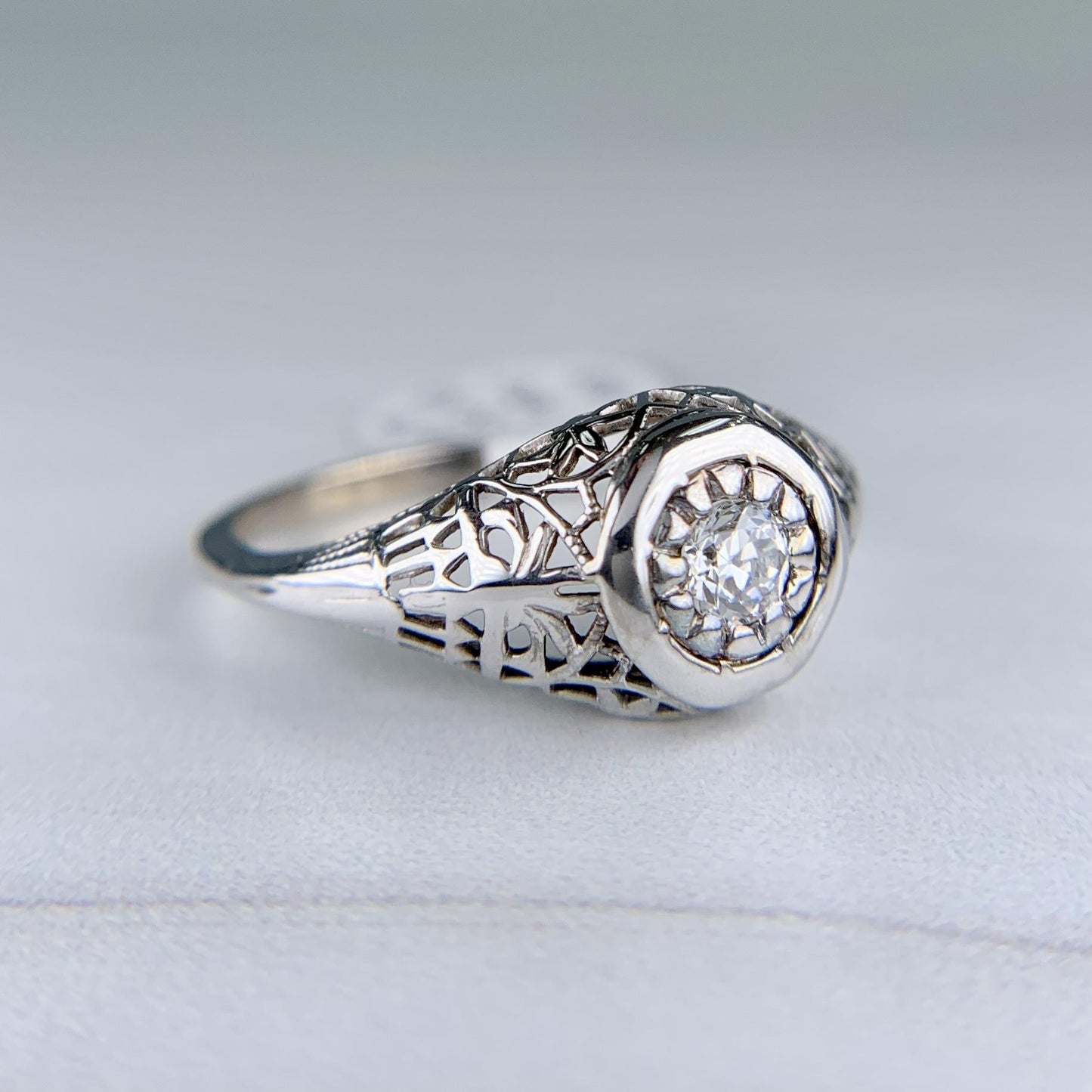 Art Deco Old European Cut Diamond Engagement Ring 10k