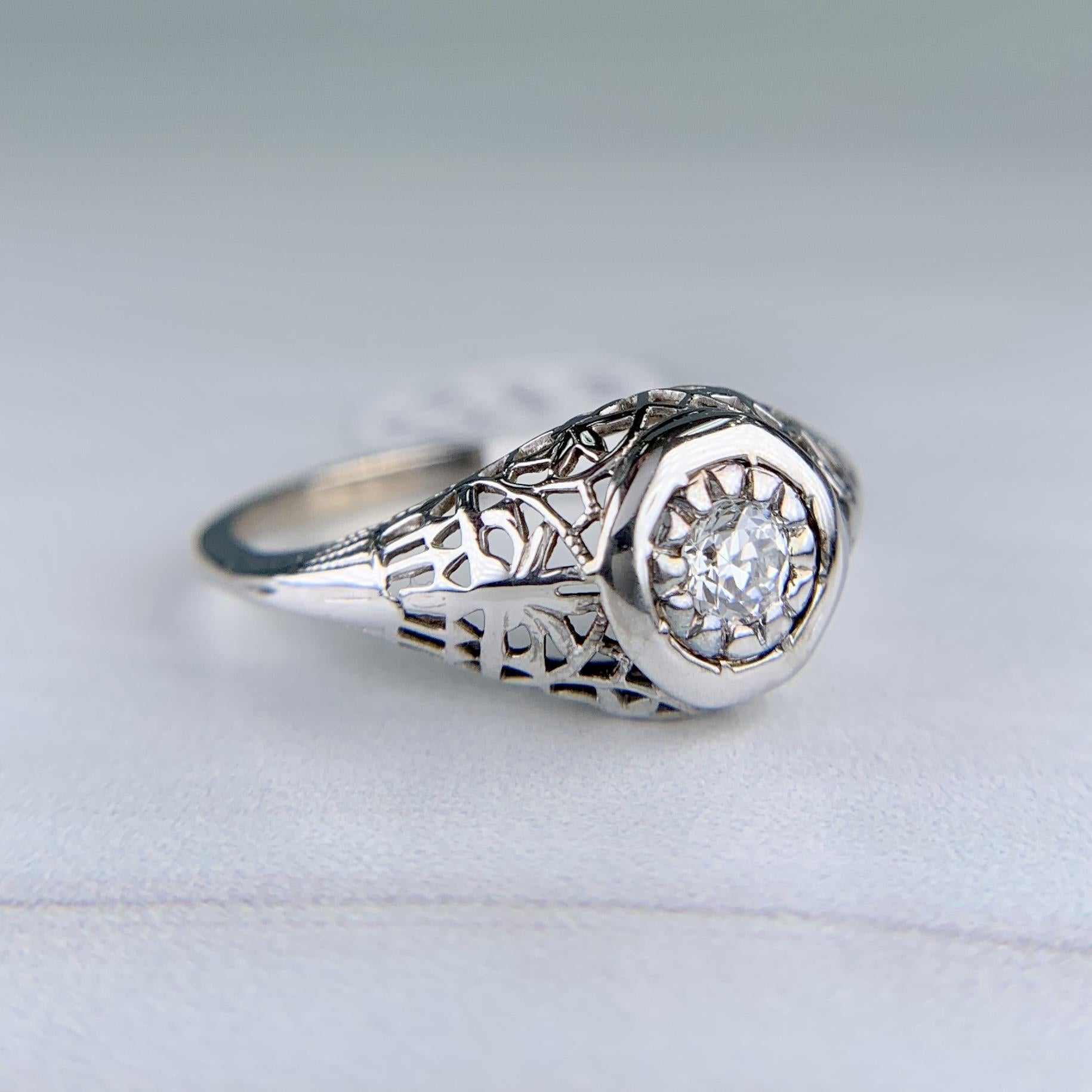 Art Deco Old European Cut Diamond Engagement Ring 10k