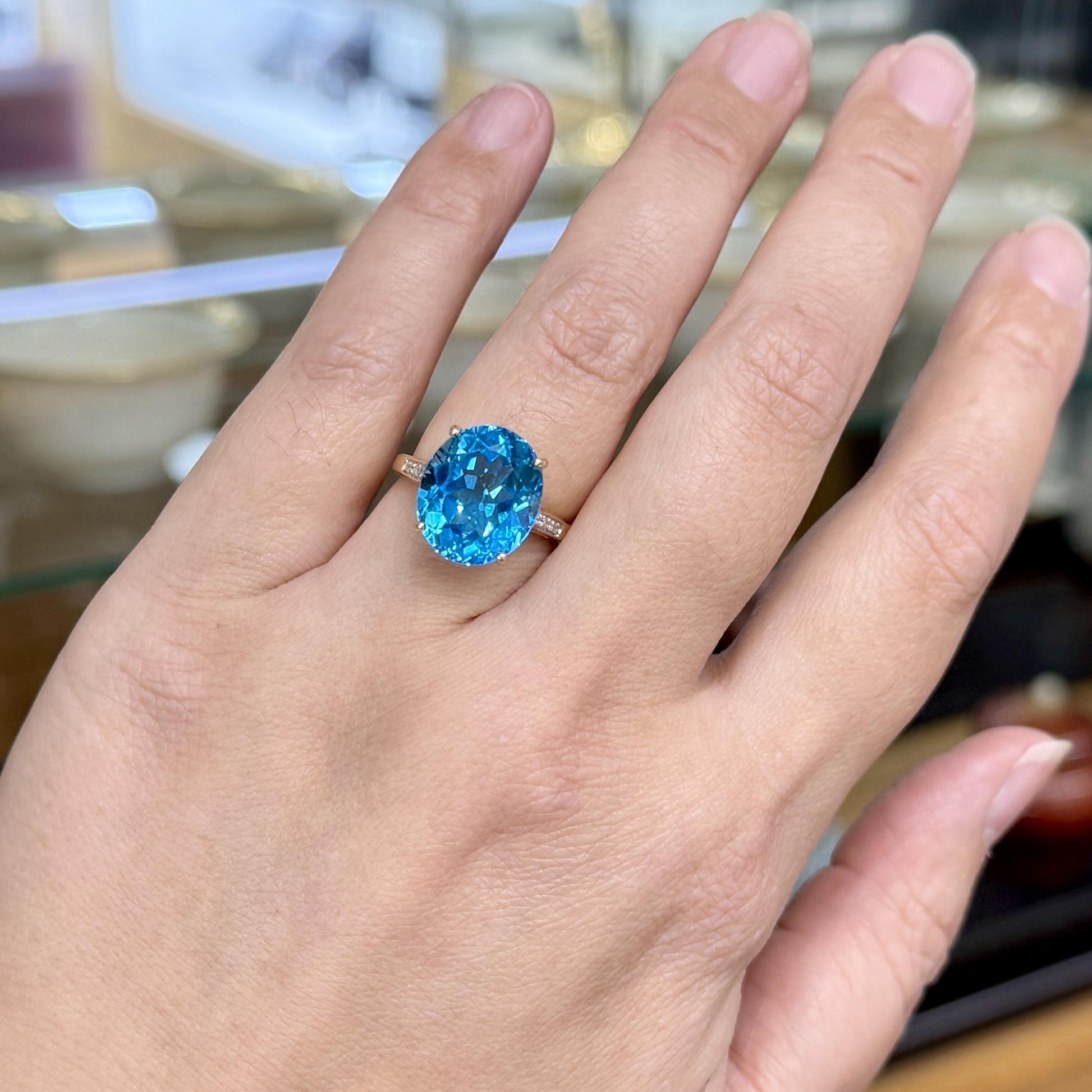 Blue Topaz and Diamond Ring 14k