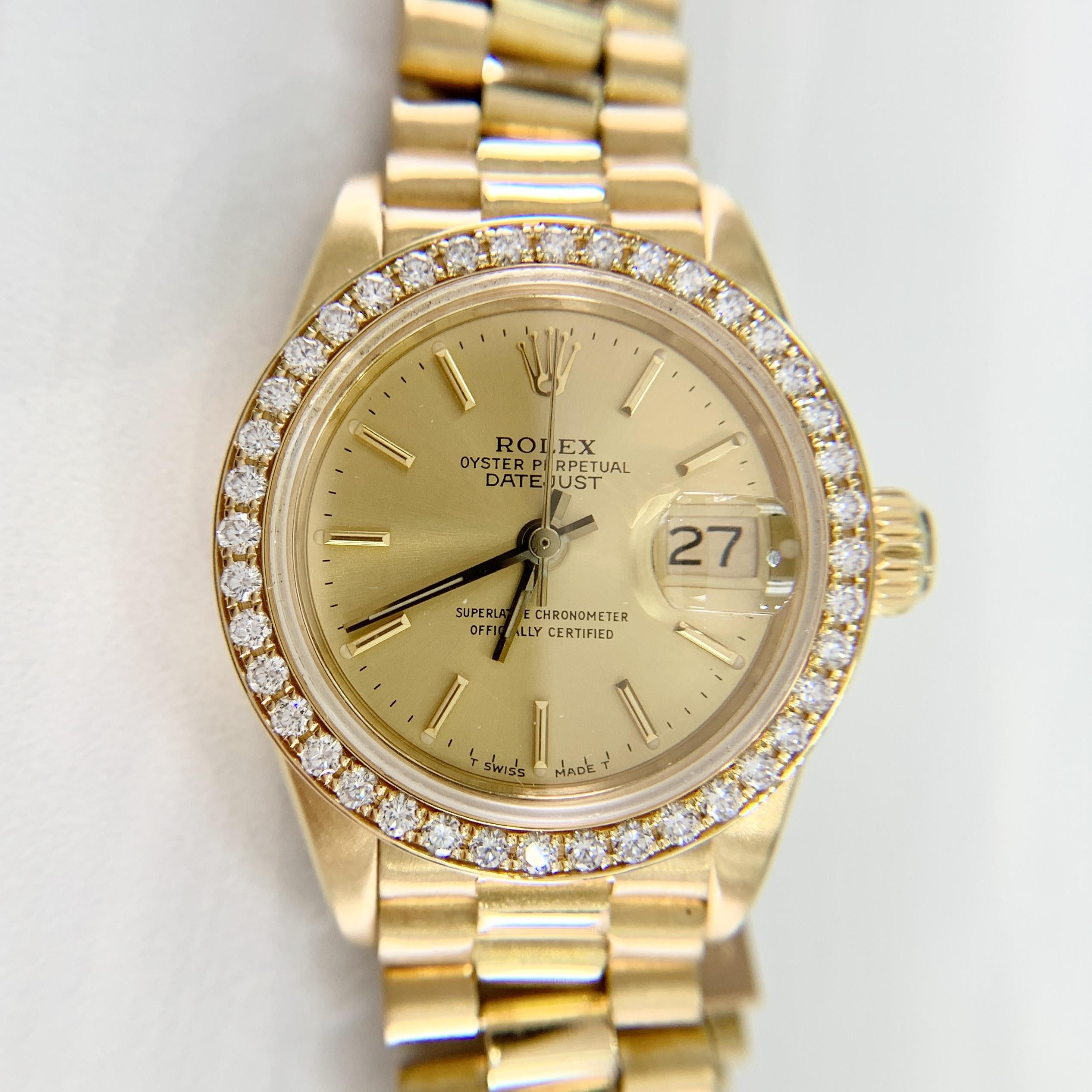 Vintage 1982 Ladies Datejust Rolex with Diamond Bezel 18k Complete