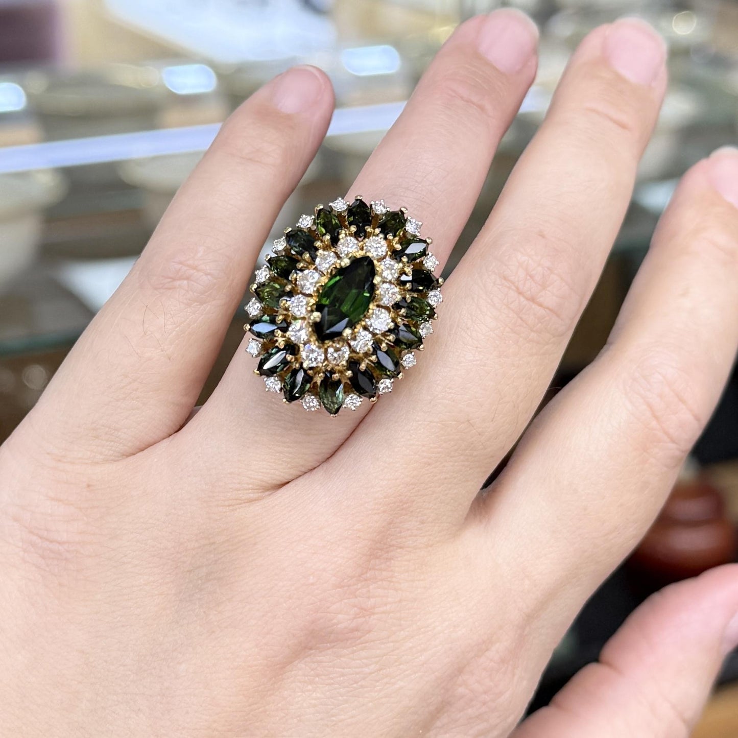 Cindy Royce Green Tourmaline Diamond Ring Vintage 18k