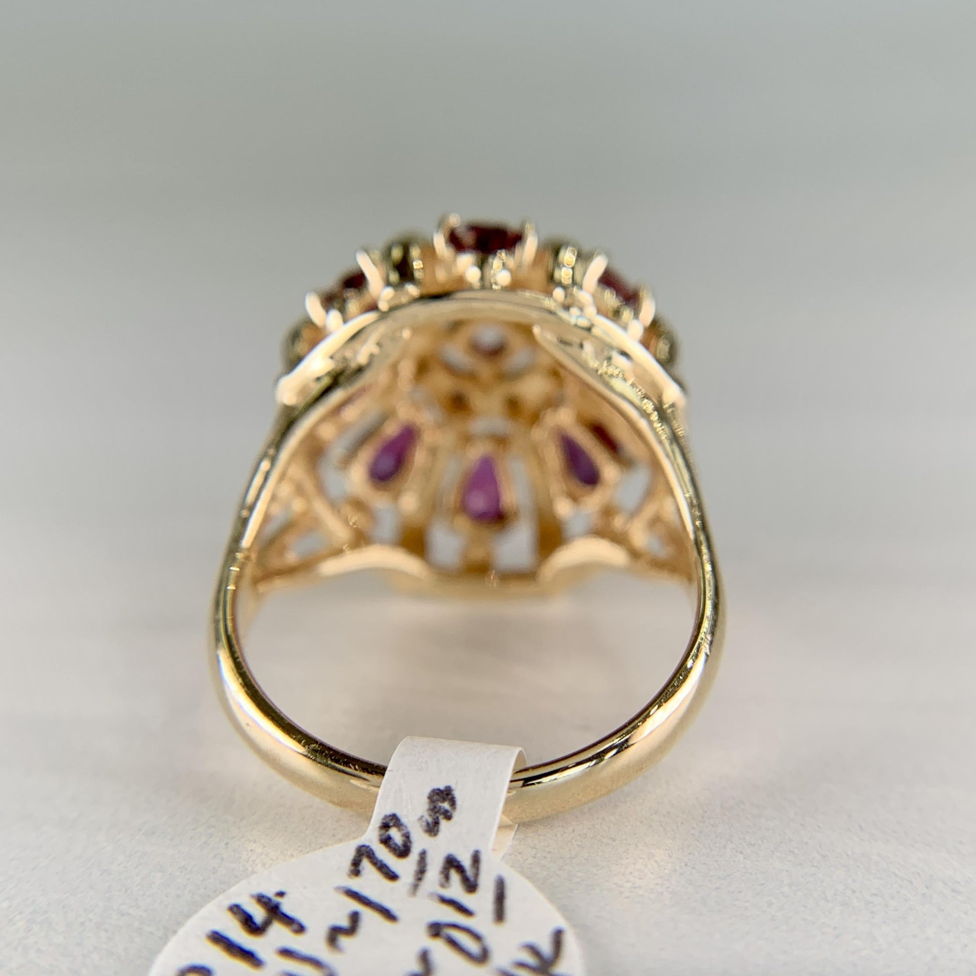 Vintage Ruby and Diamond Harem Princess Ring 14k Yellow Gold