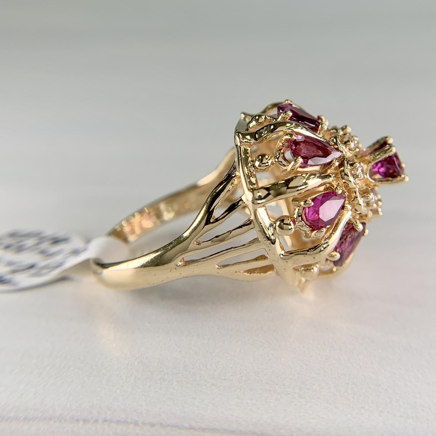 Vintage Ruby and Diamond Harem Princess Ring 14k Yellow Gold