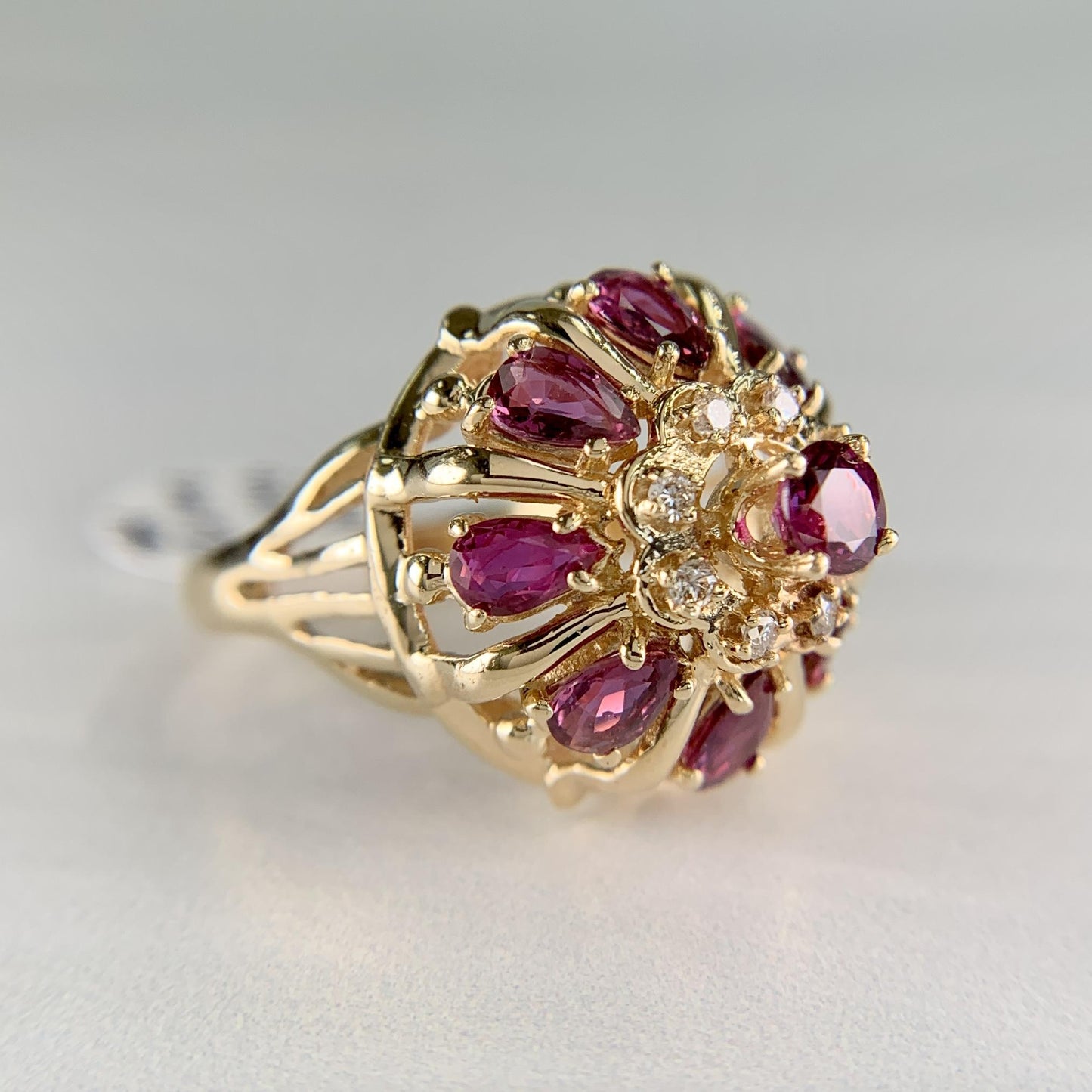 Vintage Ruby and Diamond Harem Princess Ring 14k Yellow Gold