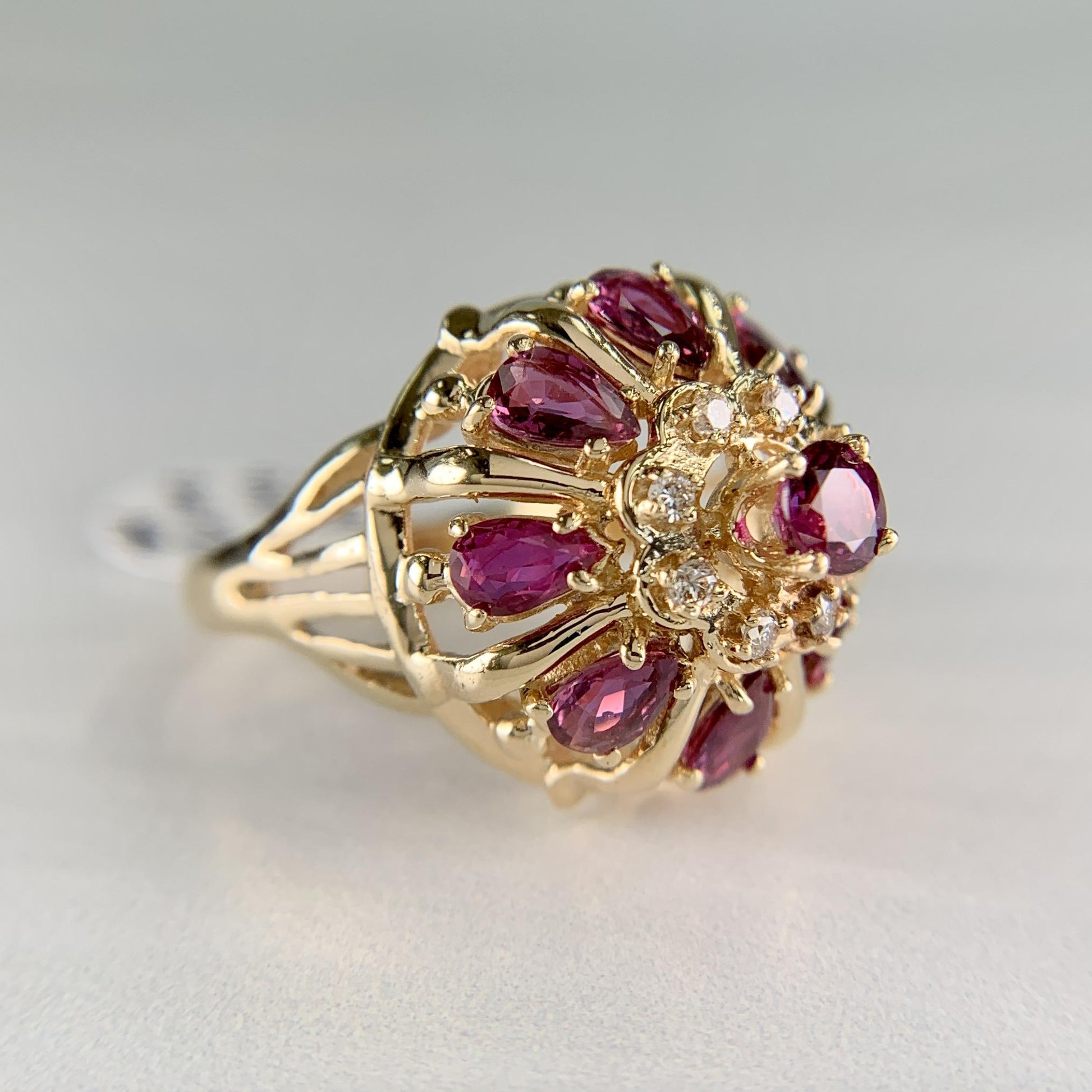Vintage Ruby and Diamond Harem Princess Ring 14k Yellow Gold