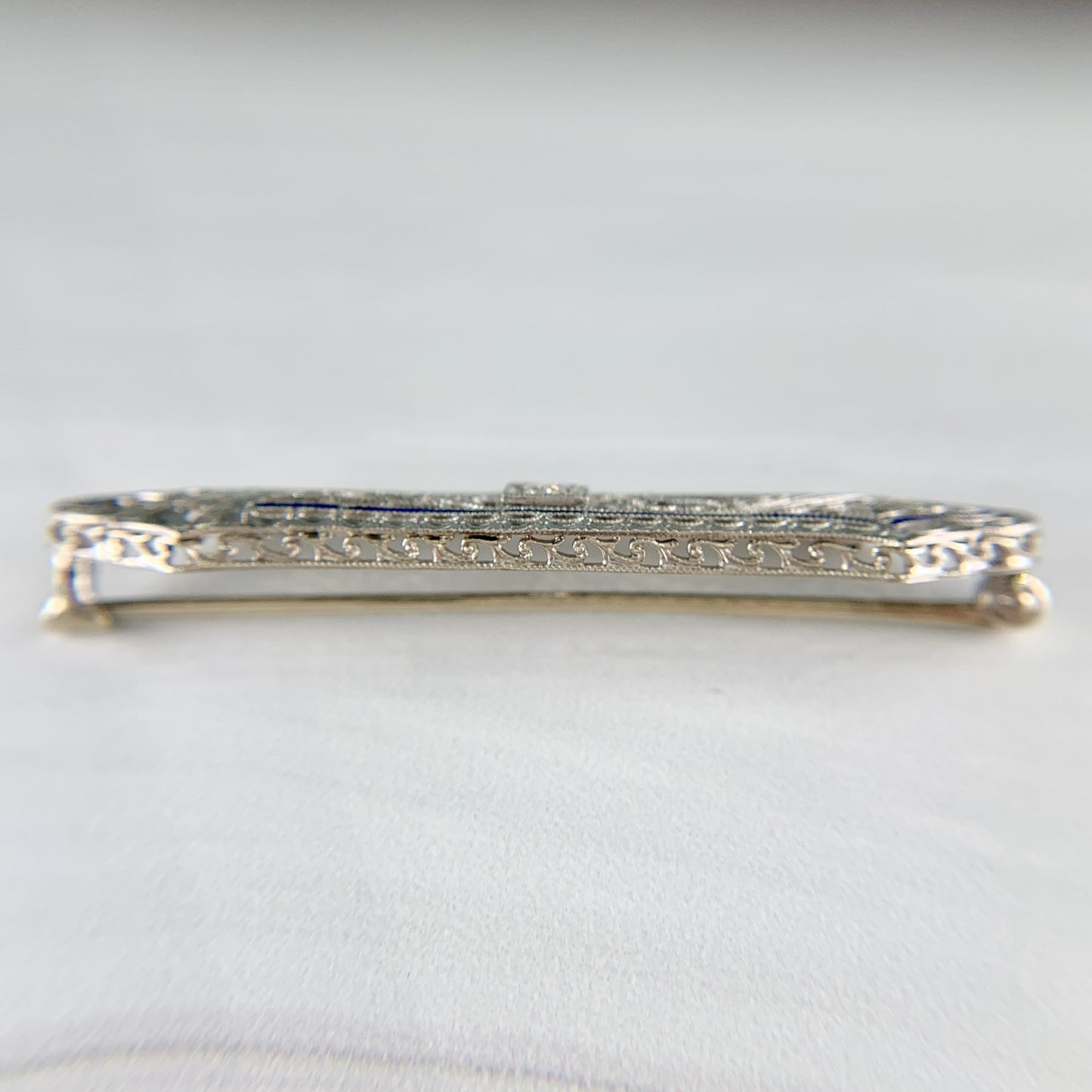 1925 Antique Art Deco Filigree Old European Cut Diamond Brooch 14k White Gold