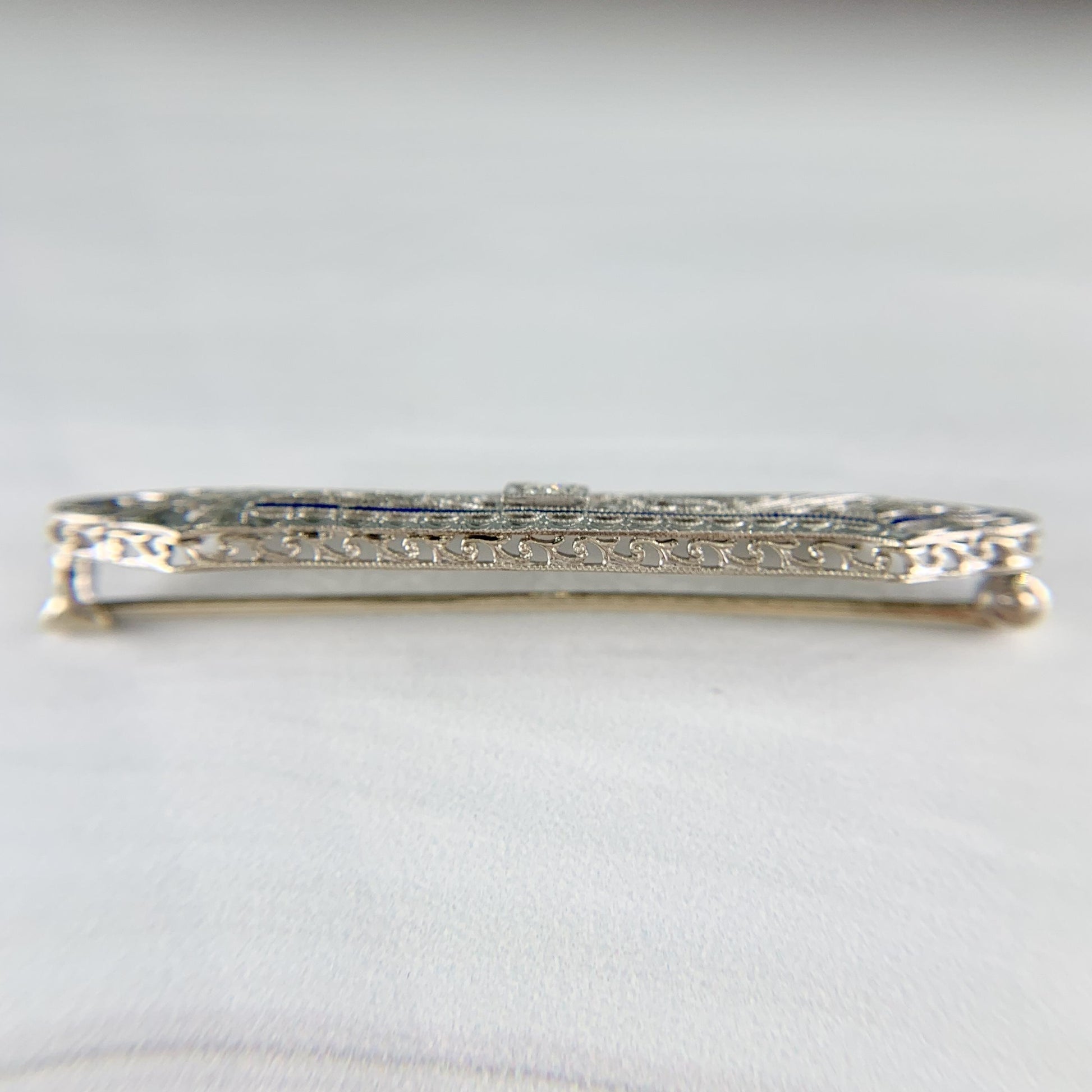 1925 Antique Art Deco Filigree Old European Cut Diamond Brooch 14k White Gold