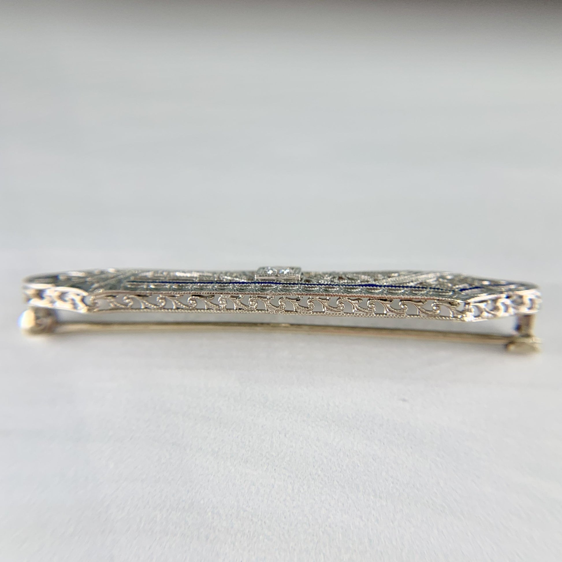 1925 Antique Art Deco Filigree Old European Cut Diamond Brooch 14k White Gold