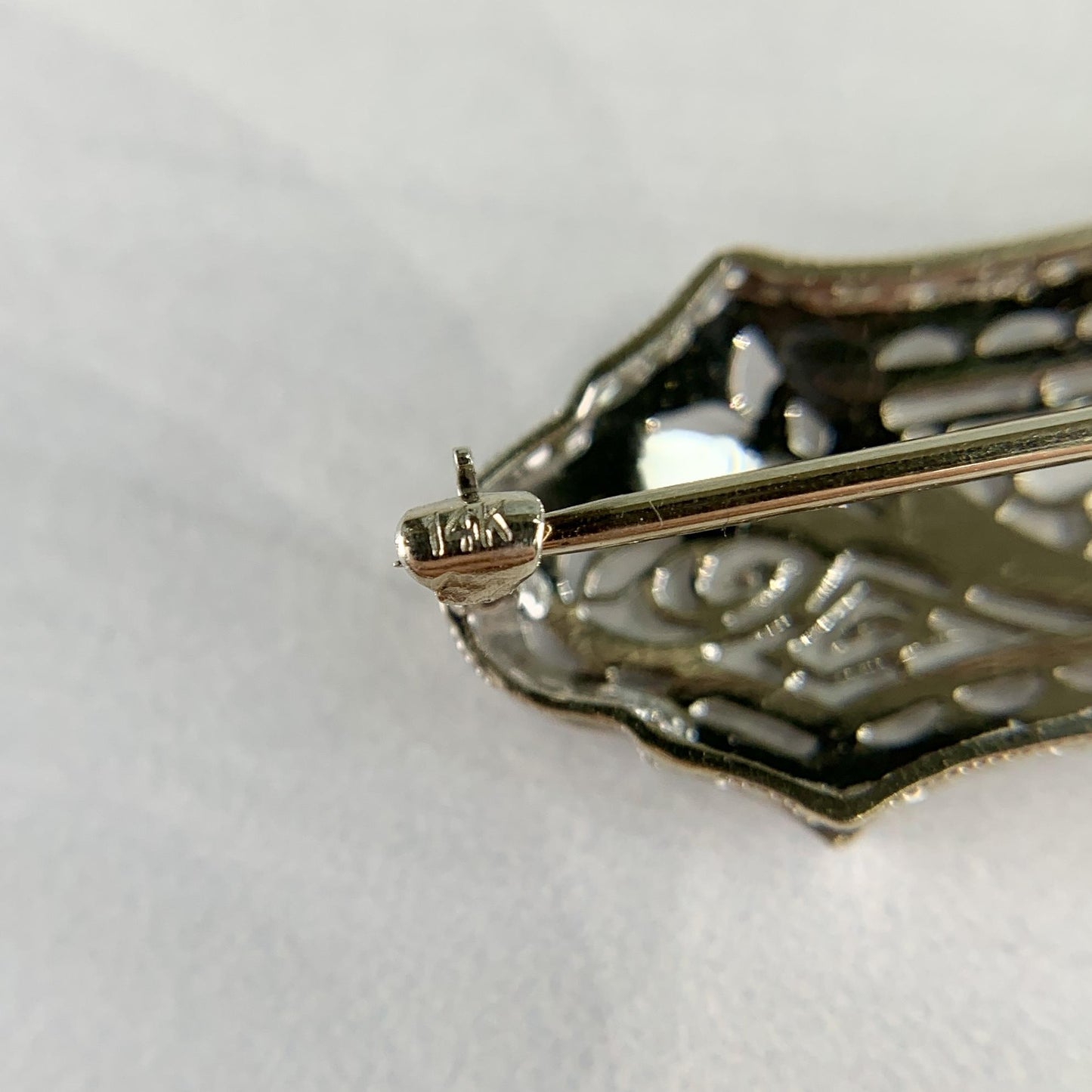 1925 Antique Art Deco Filigree Old European Cut Diamond Brooch 14k White Gold