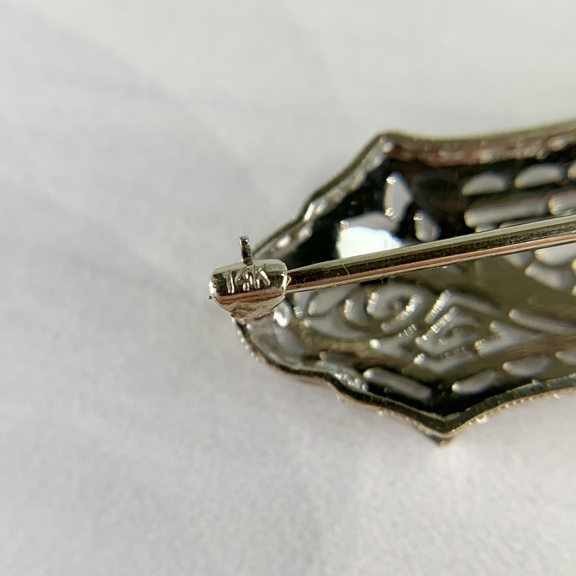 1925 Antique Art Deco Filigree Old European Cut Diamond Brooch 14k White Gold