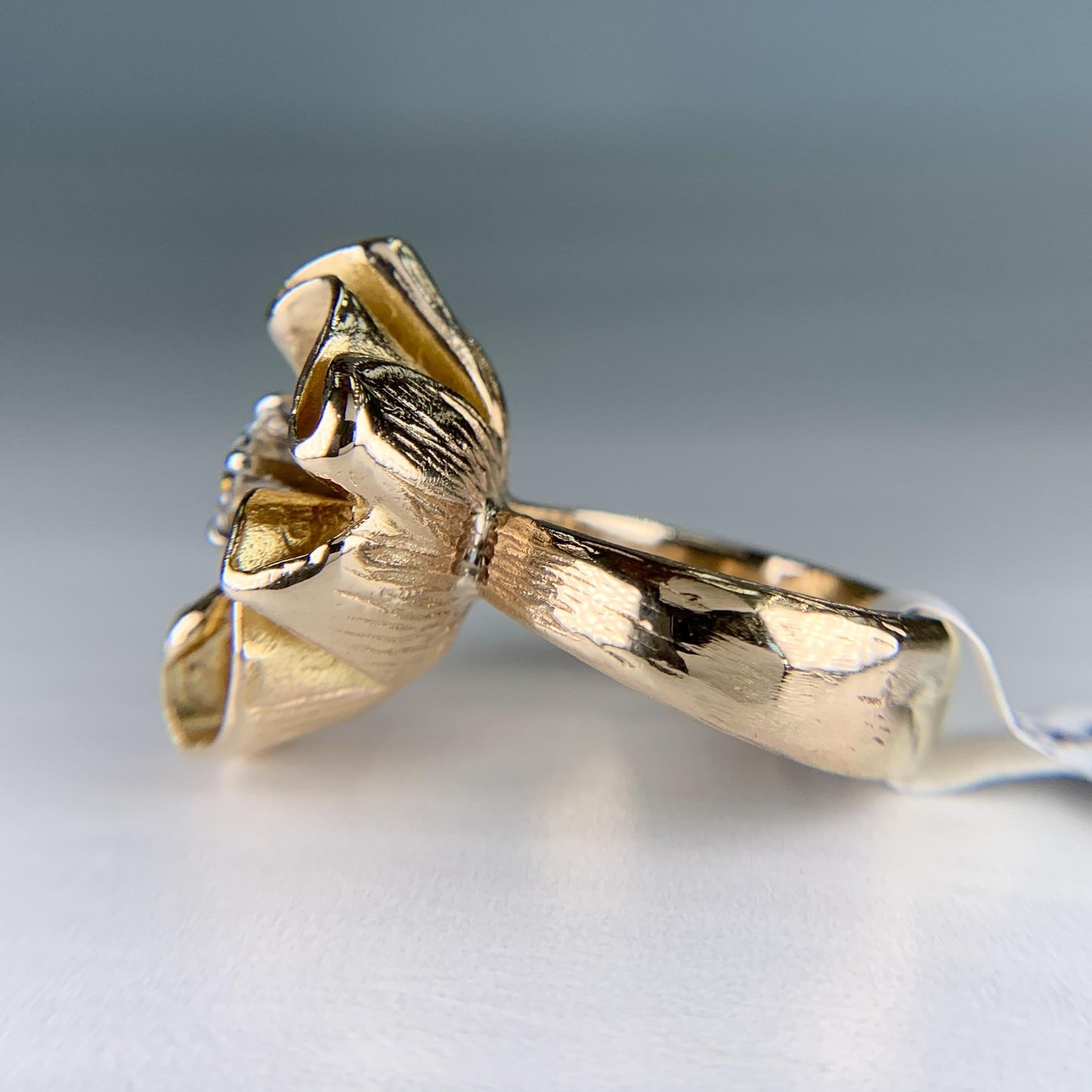Vintage 1960's Transitional Cut Diamond Floral Statement Ring 14k Yellow Gold