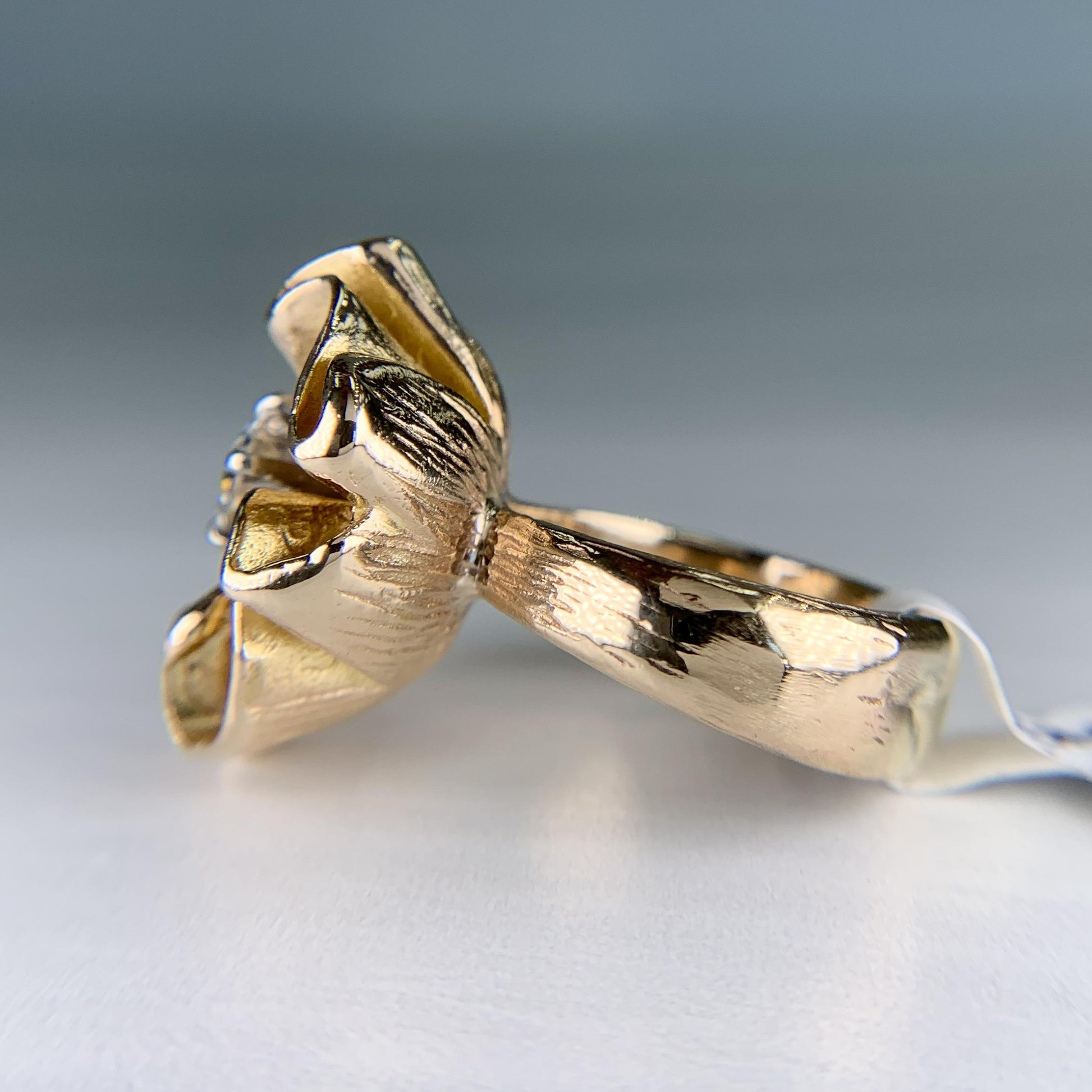 Vintage 1960's Transitional Cut Diamond Floral Statement Ring 14k Yellow Gold