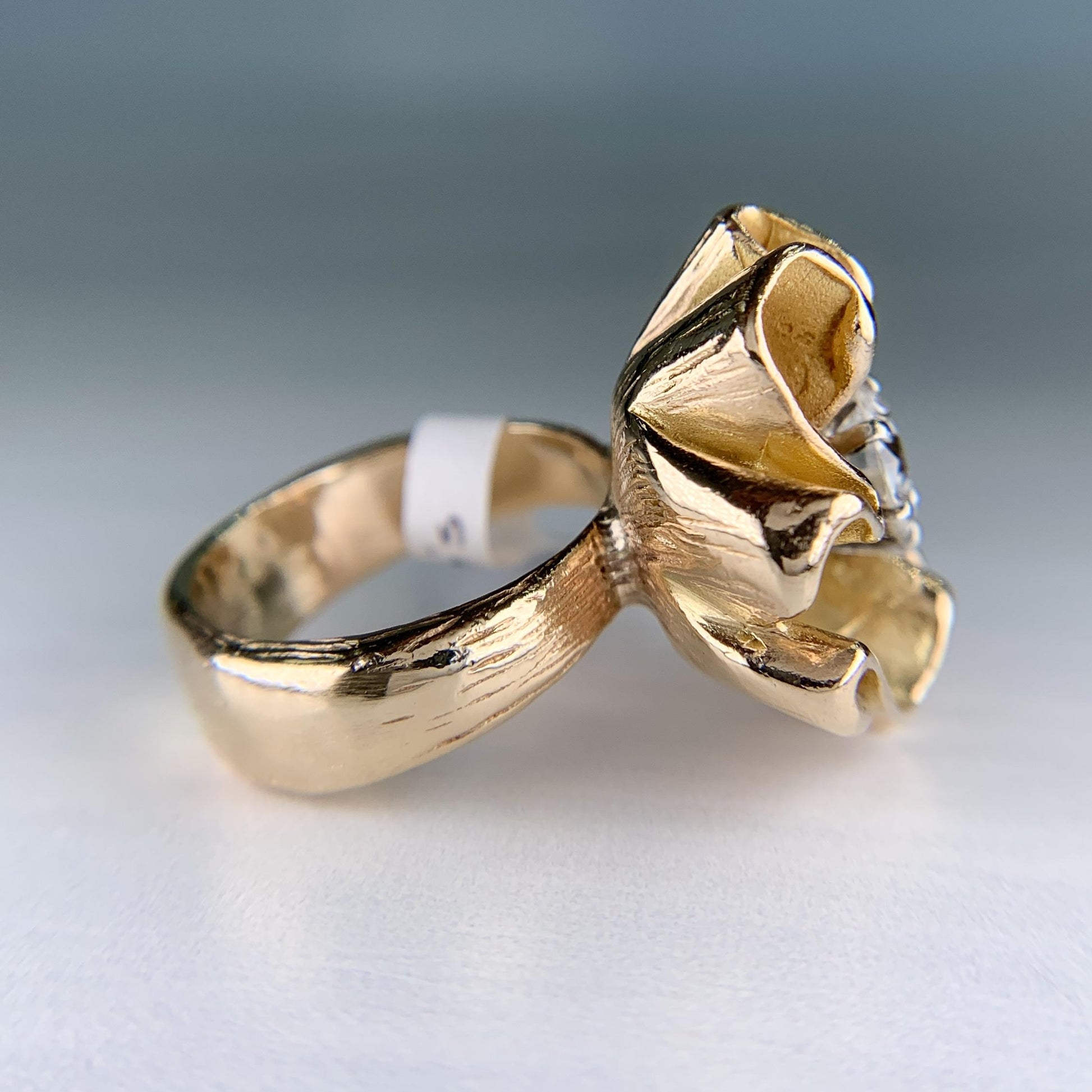 Vintage 1960's Transitional Cut Diamond Floral Statement Ring 14k Yellow Gold