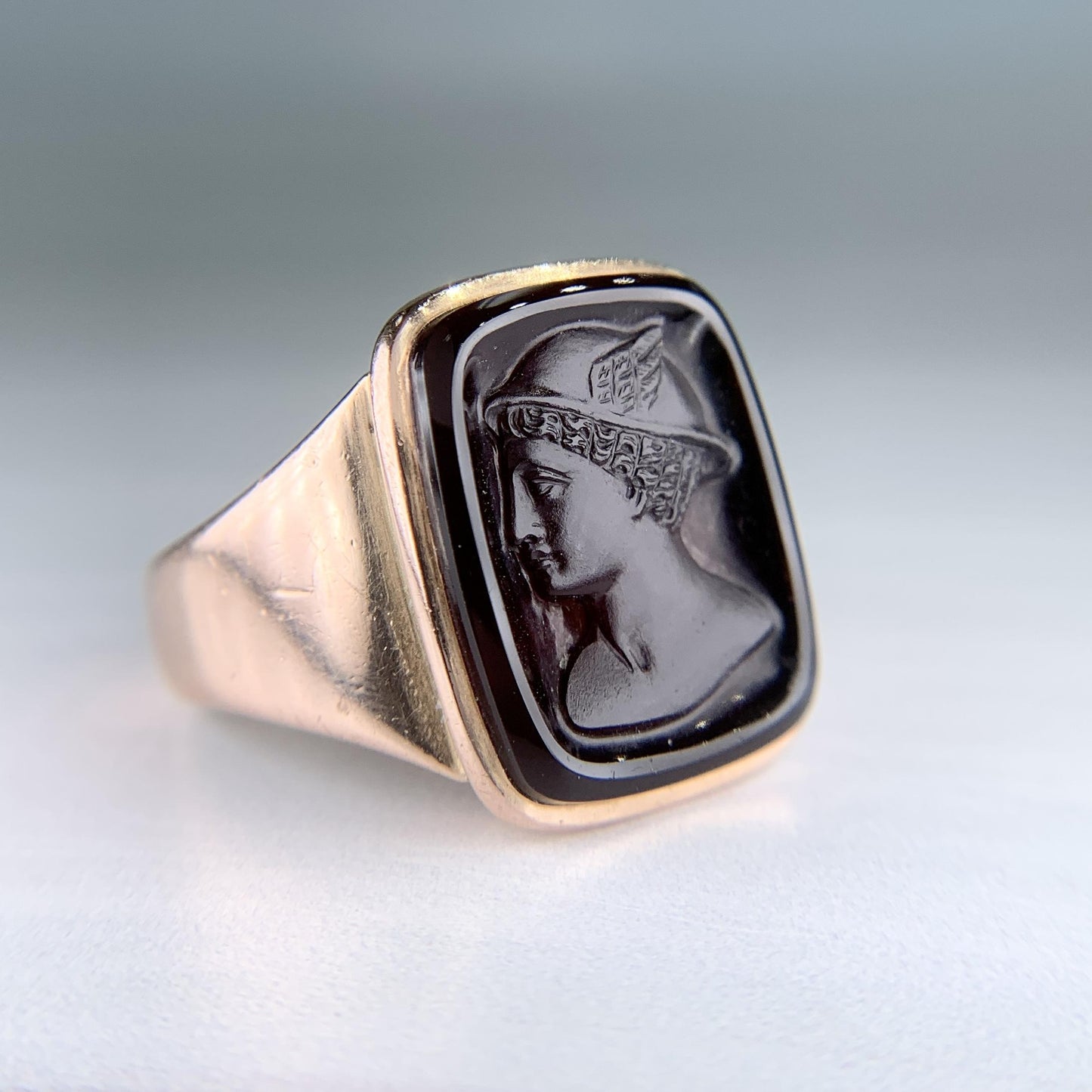Antique 1888 Sardonyx Intaglio Ring 14k Yellow Gold