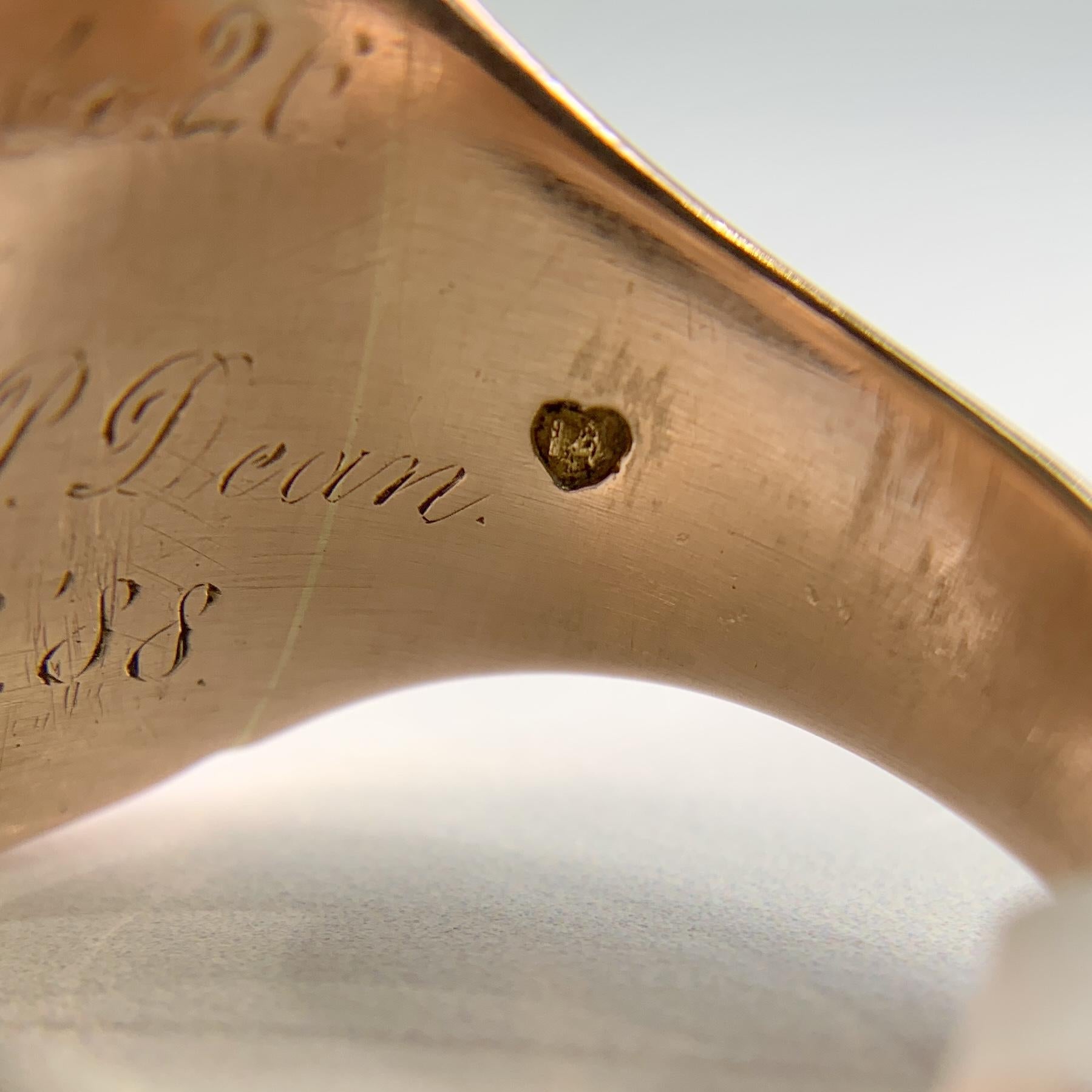 Antique 1888 Sardonyx Intaglio Ring 14k Yellow Gold