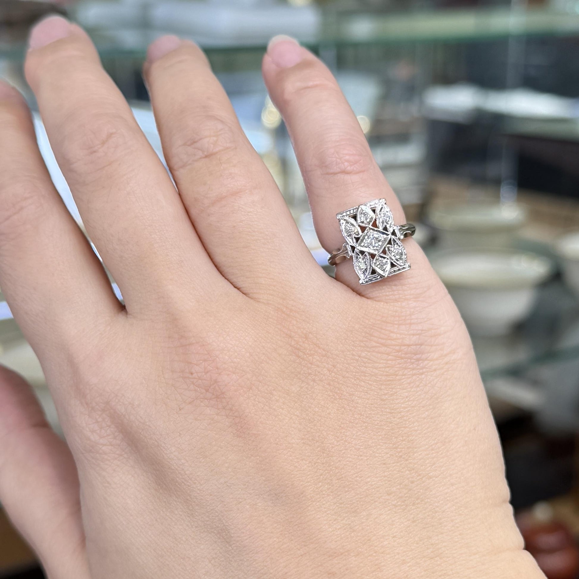 1930's Art Deco Old European Cut Diamond Dinner Ring 14k