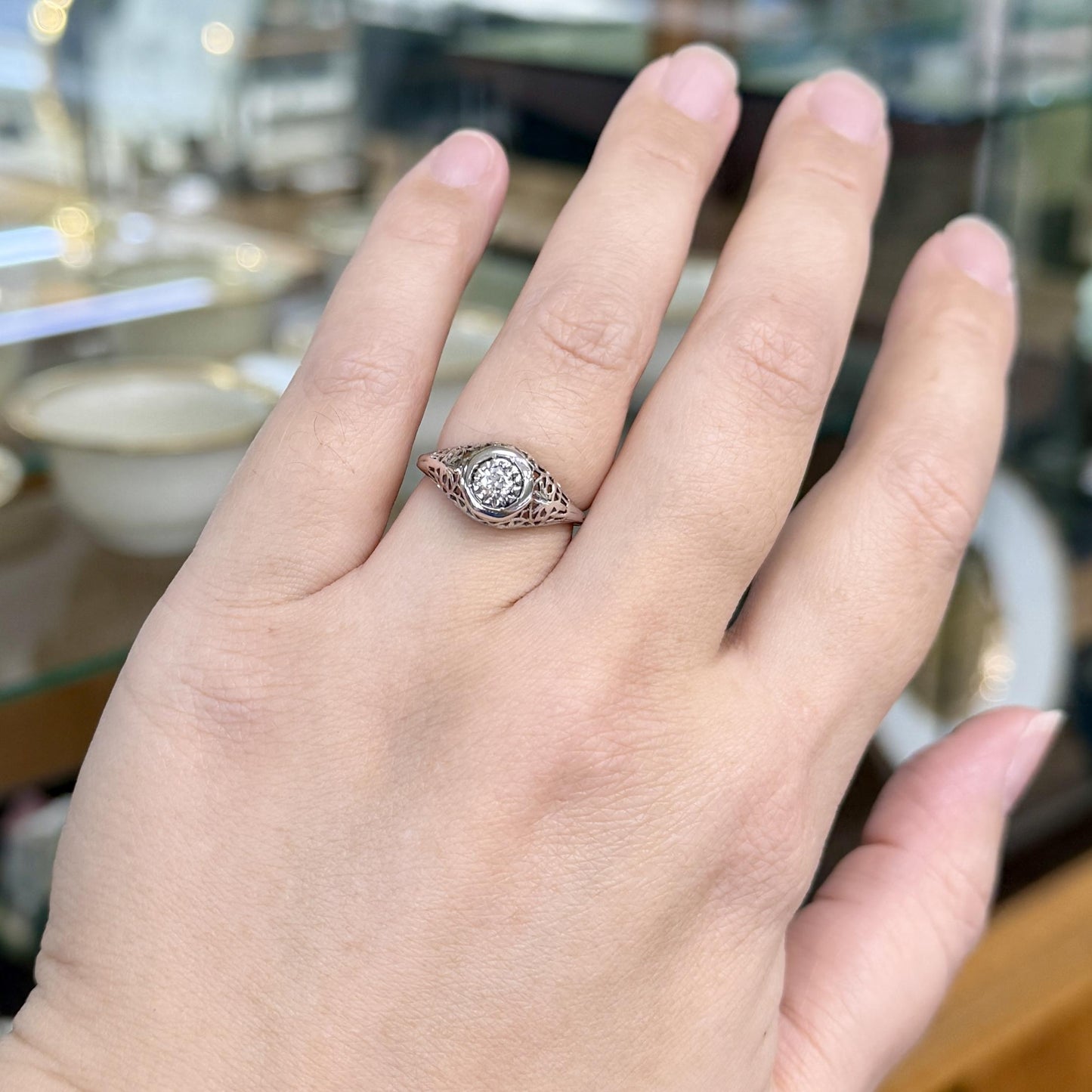 Art Deco Old European Cut Diamond Engagement Ring 10k