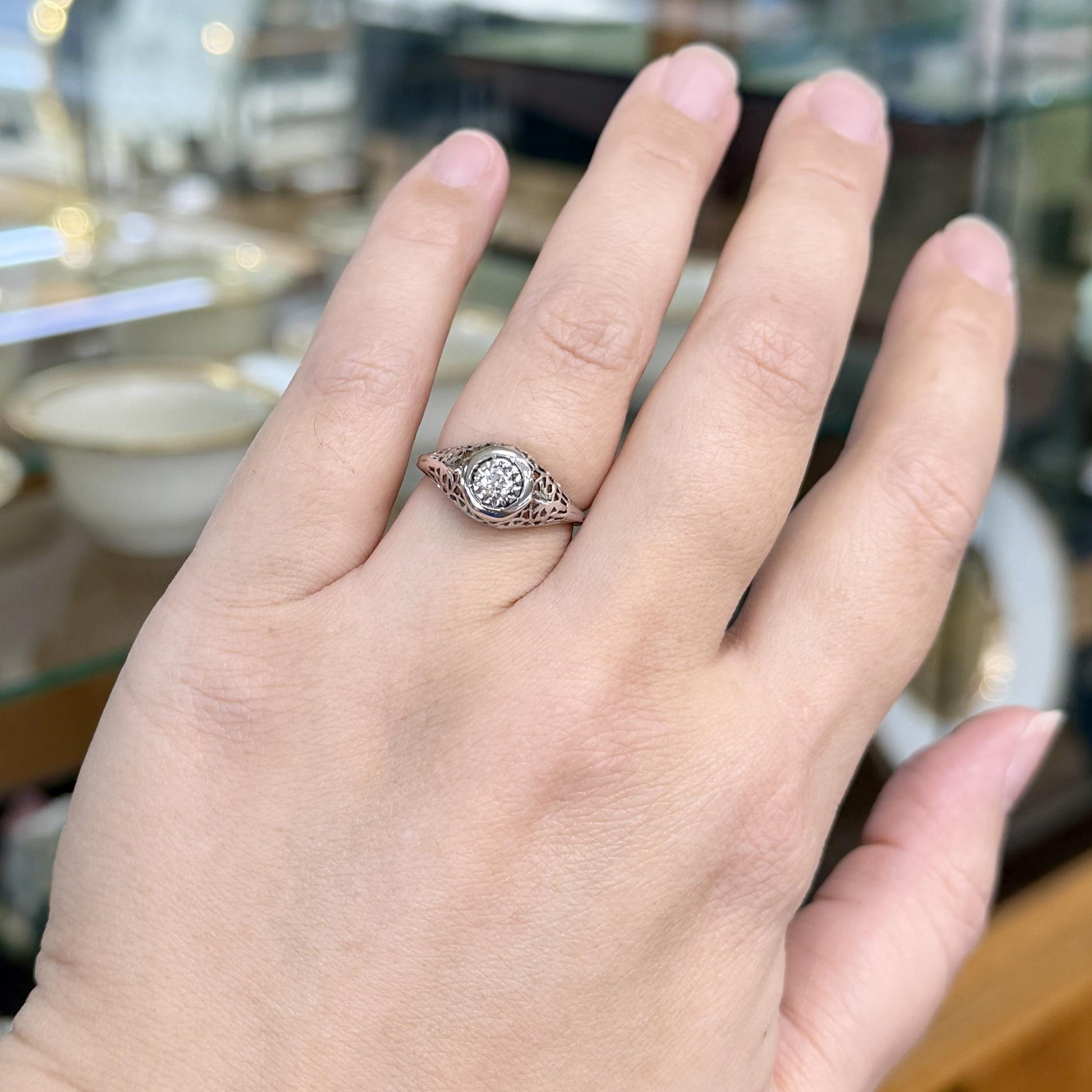 Art Deco Old European Cut Diamond Engagement Ring 10k