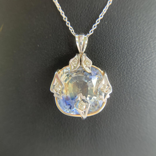 1930's Vintage Bi-Color Sapphire and Diamond Necklace 14k and Platinum