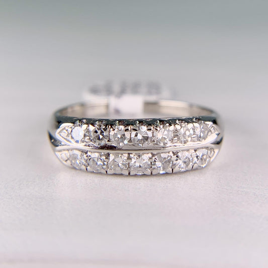 1950's Double Row Single Cut Diamond Band Ring Platinum