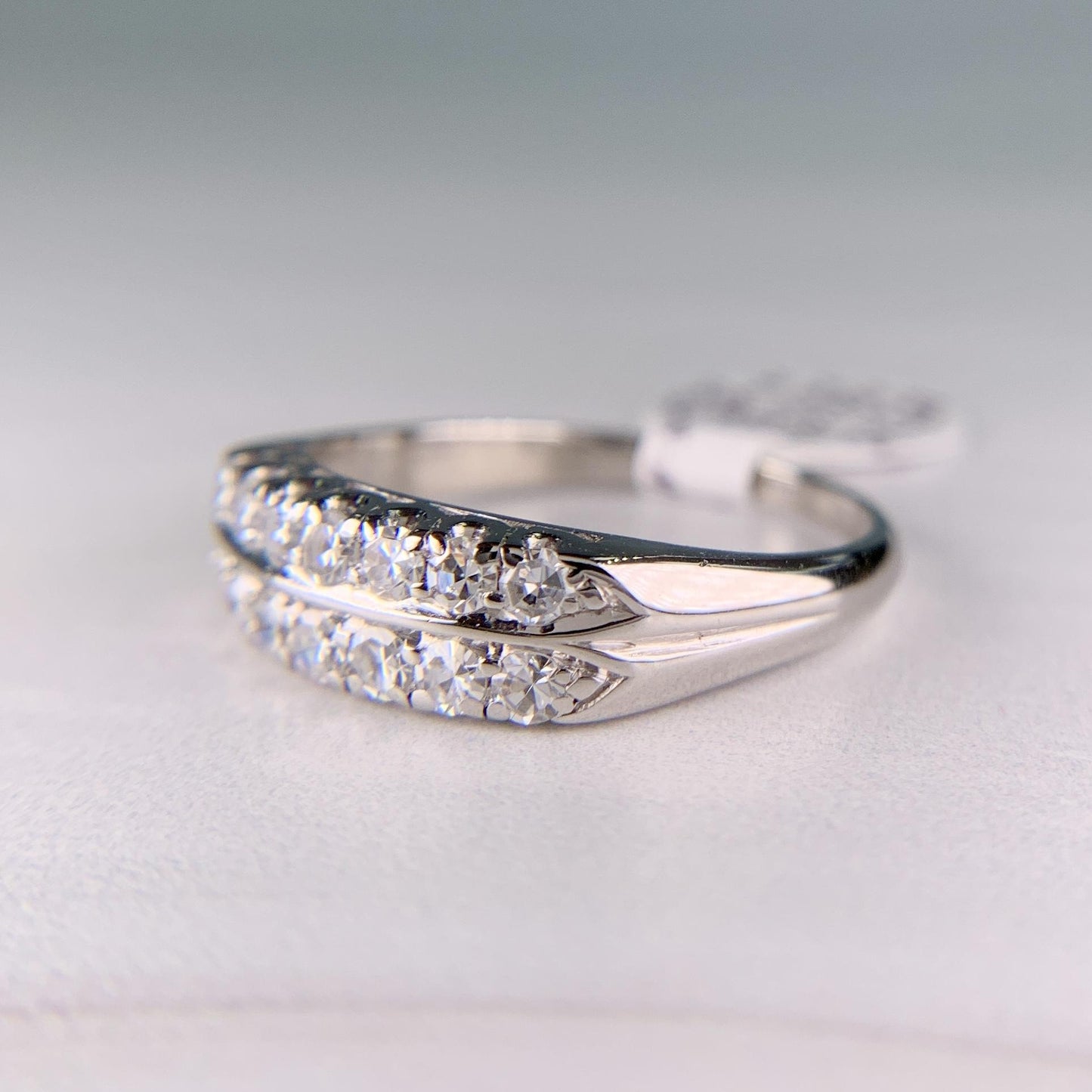 1950's Double Row Single Cut Diamond Band Ring Platinum