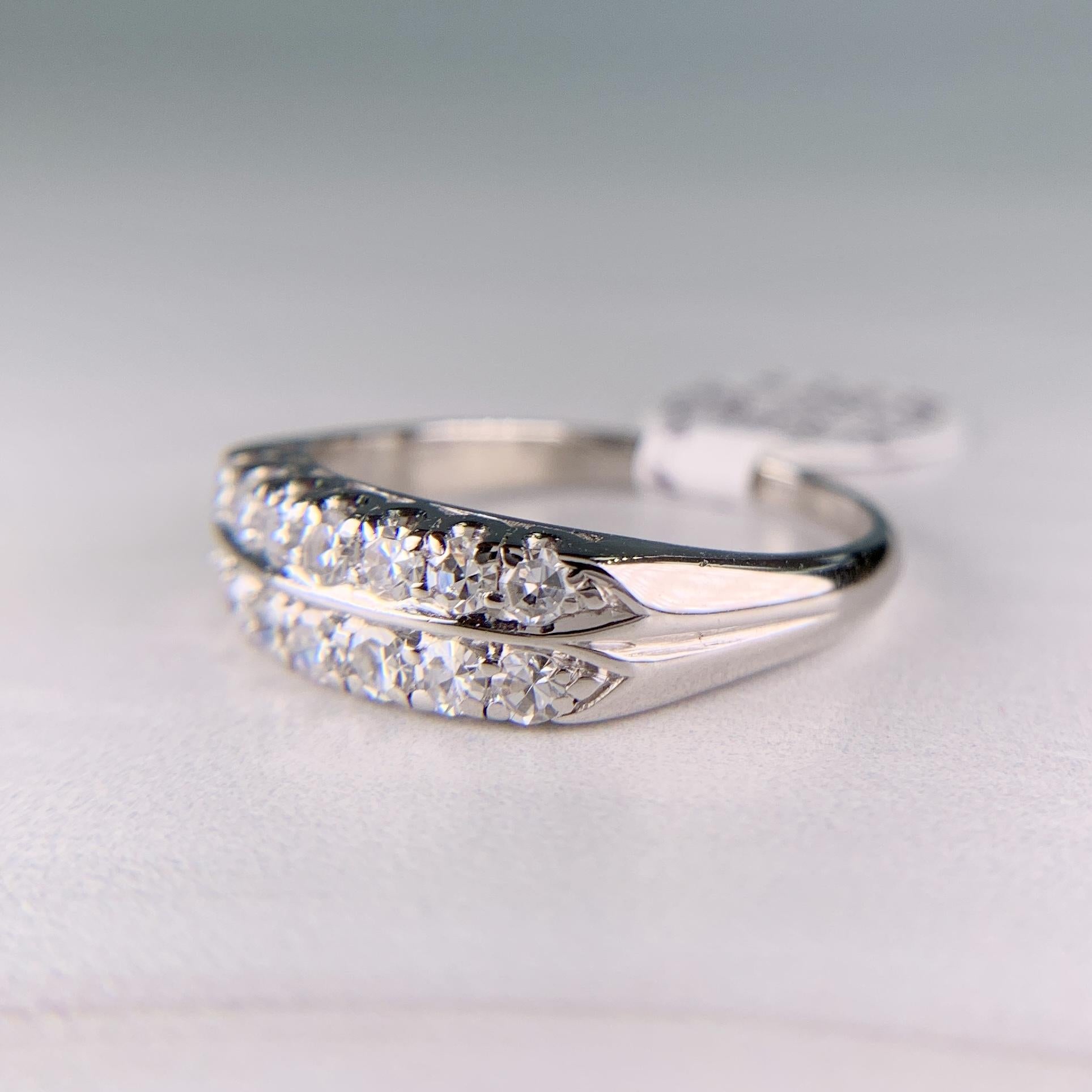 1950's Double Row Single Cut Diamond Band Ring Platinum