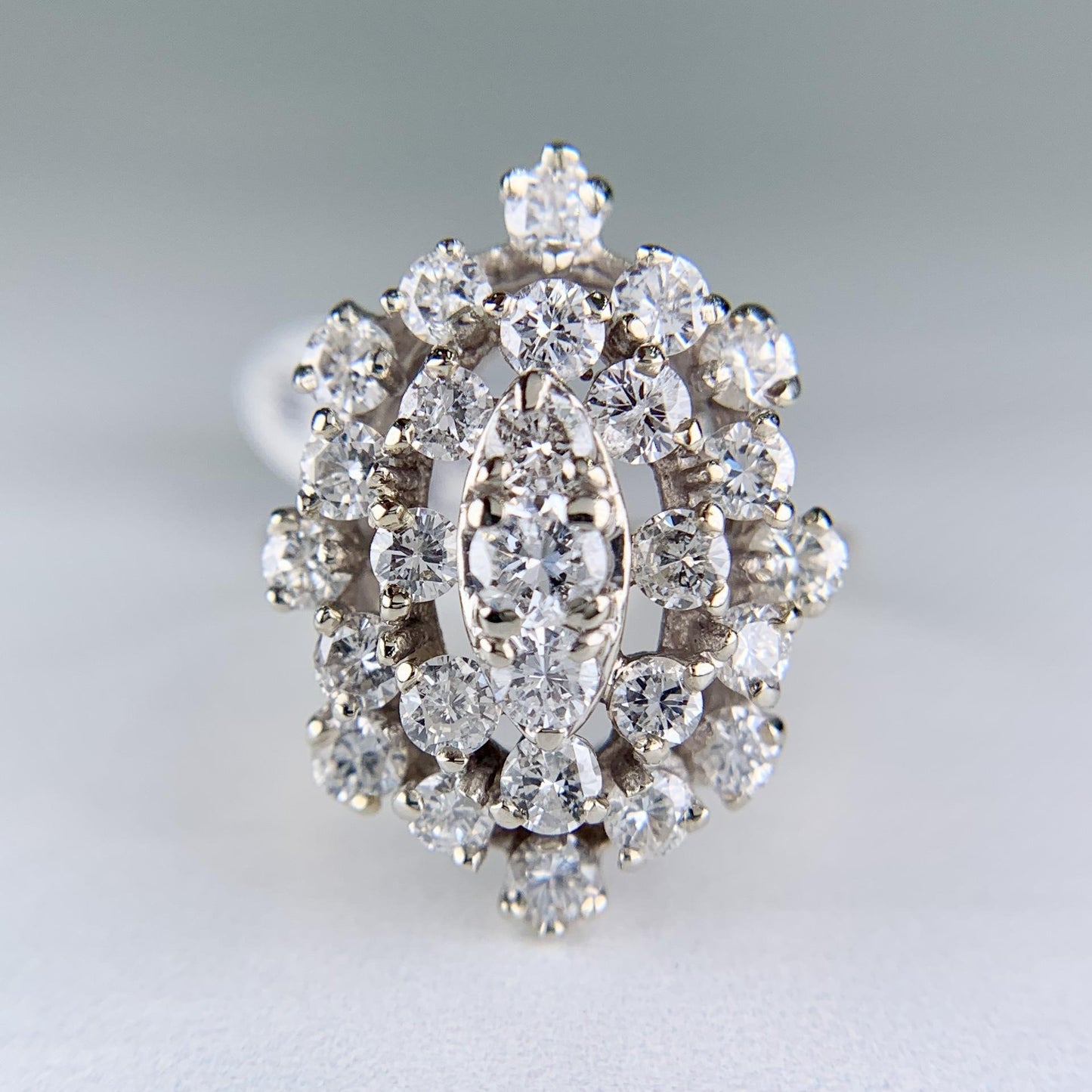 1980's Vintage Diamond Cluster Statement Ring 14k White and Yellow Gold