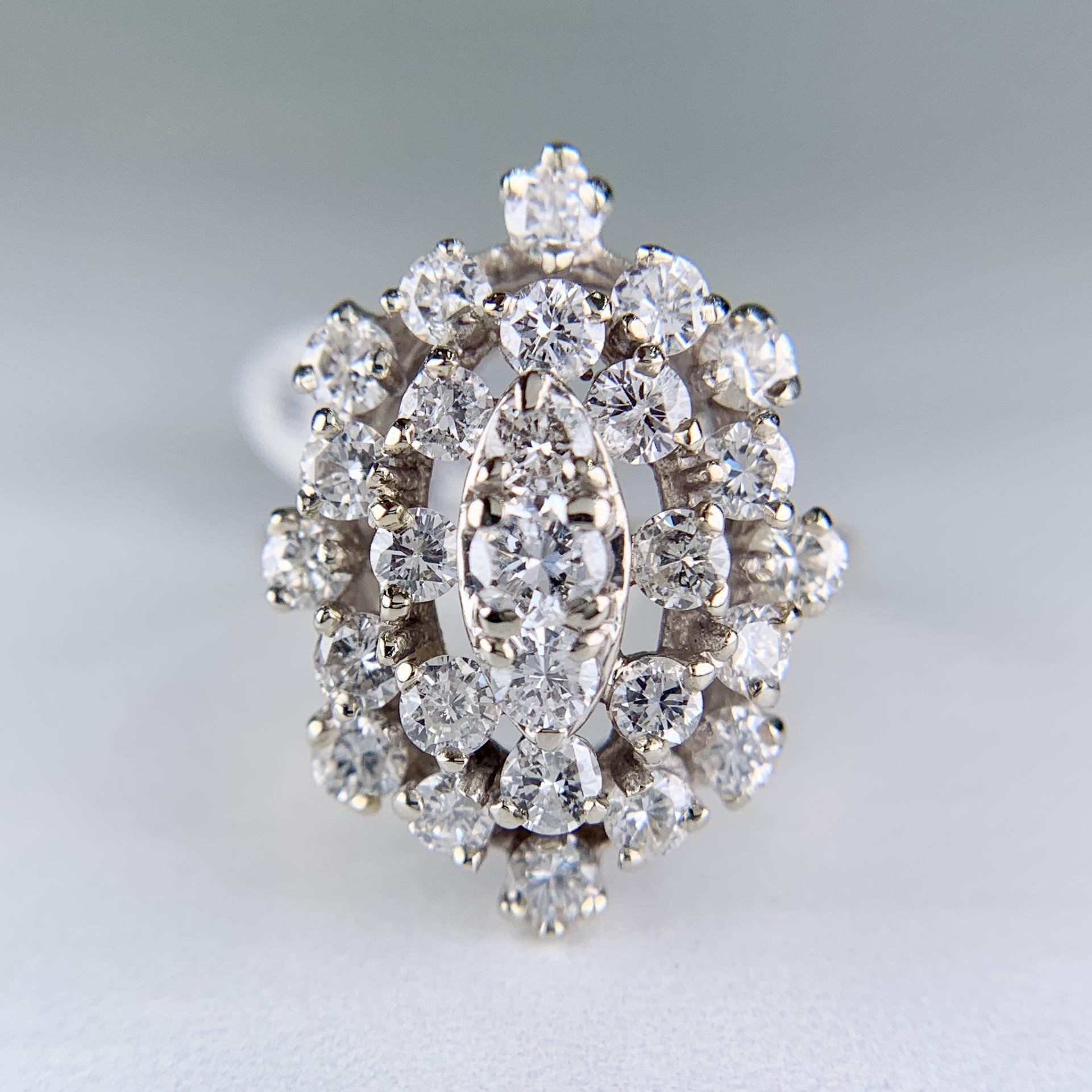 1980's Vintage Diamond Cluster Statement Ring 14k White and Yellow Gold