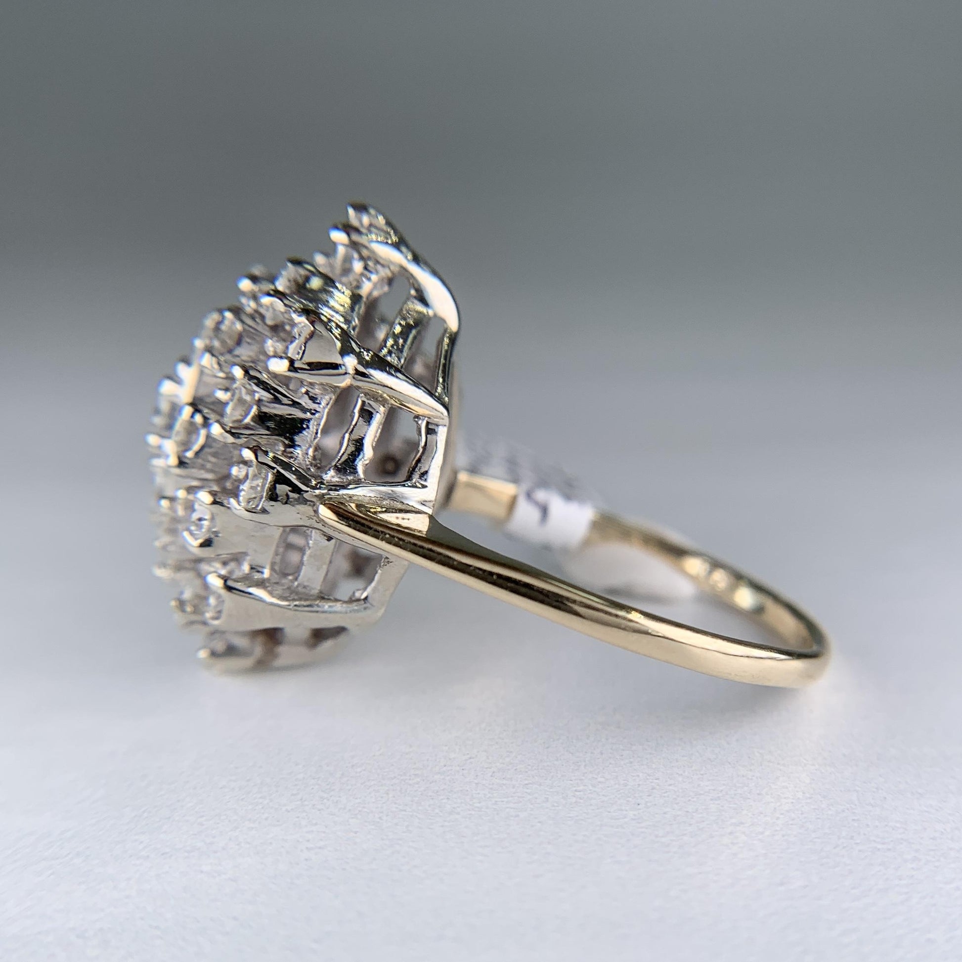 1980's Vintage Diamond Cluster Statement Ring 14k White and Yellow Gold