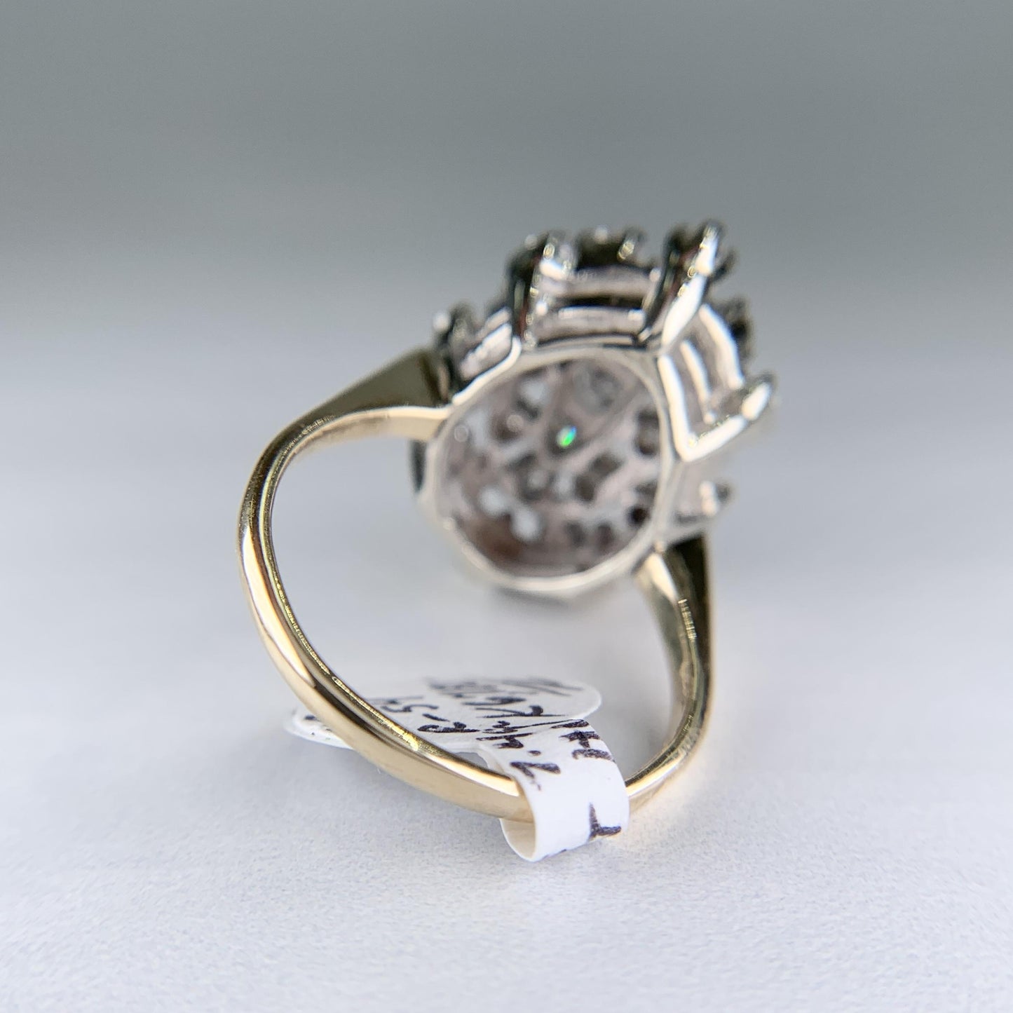 1980's Vintage Diamond Cluster Statement Ring 14k White and Yellow Gold