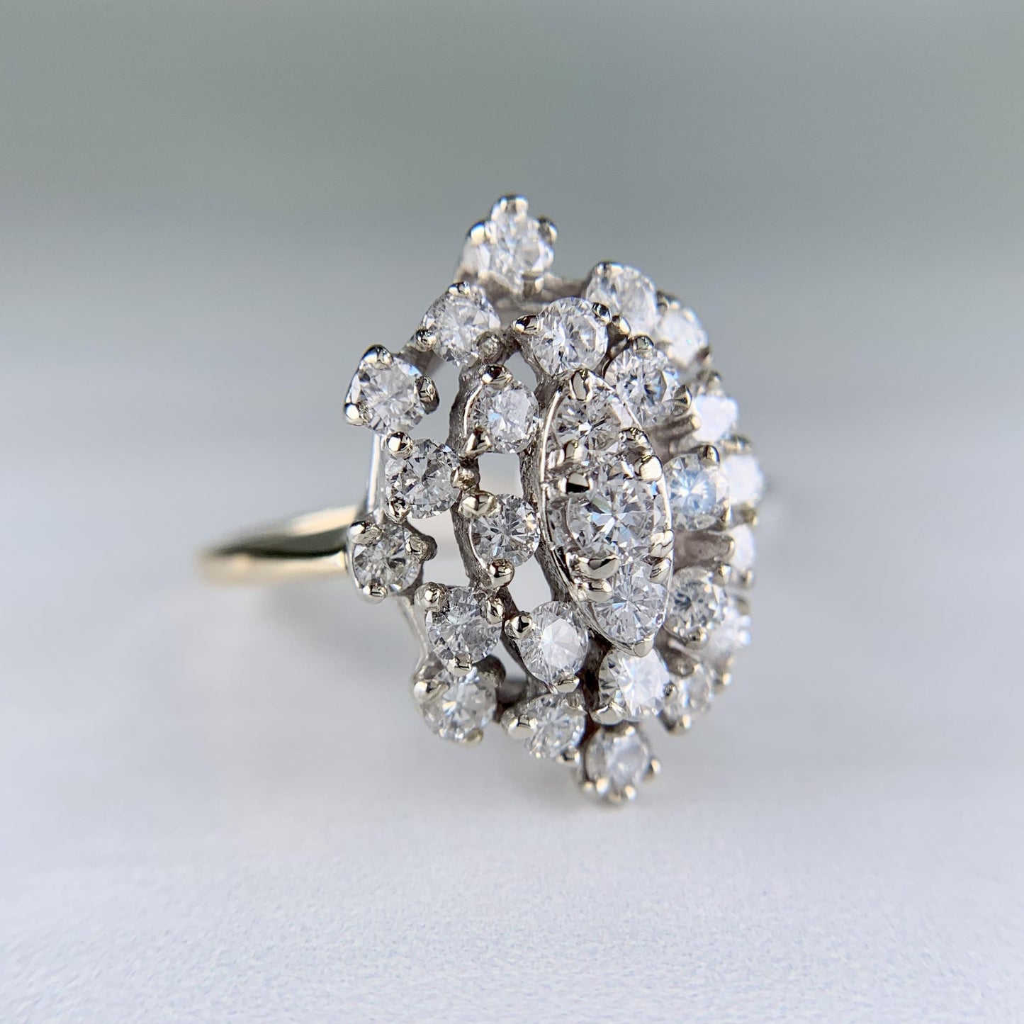 1980's Vintage Diamond Cluster Statement Ring 14k White and Yellow Gold