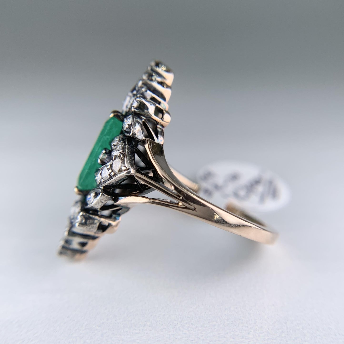Vintage Lab Grown Emerald and Diamond Ring Silver and 14k Yellow Gold