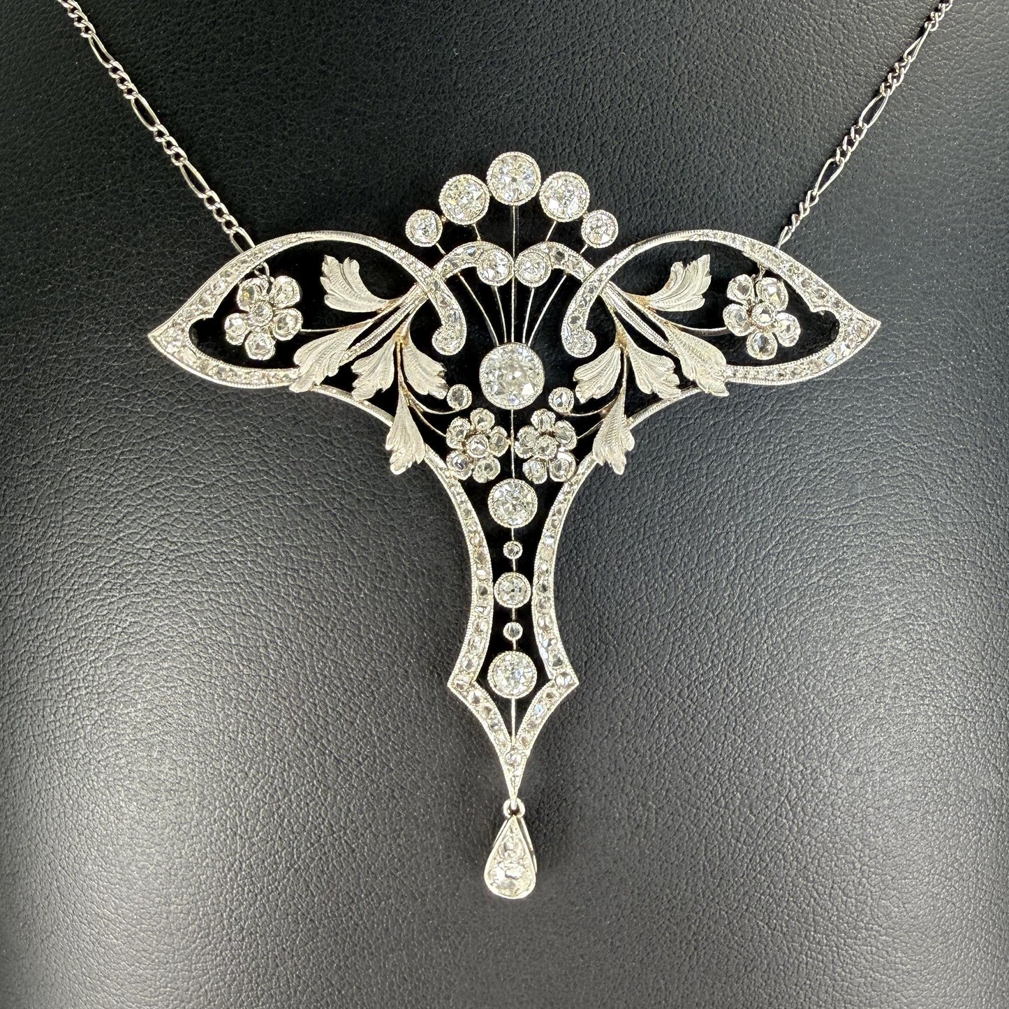 Circa 1910's Antique Edwardian Lavalier Necklace Platinum