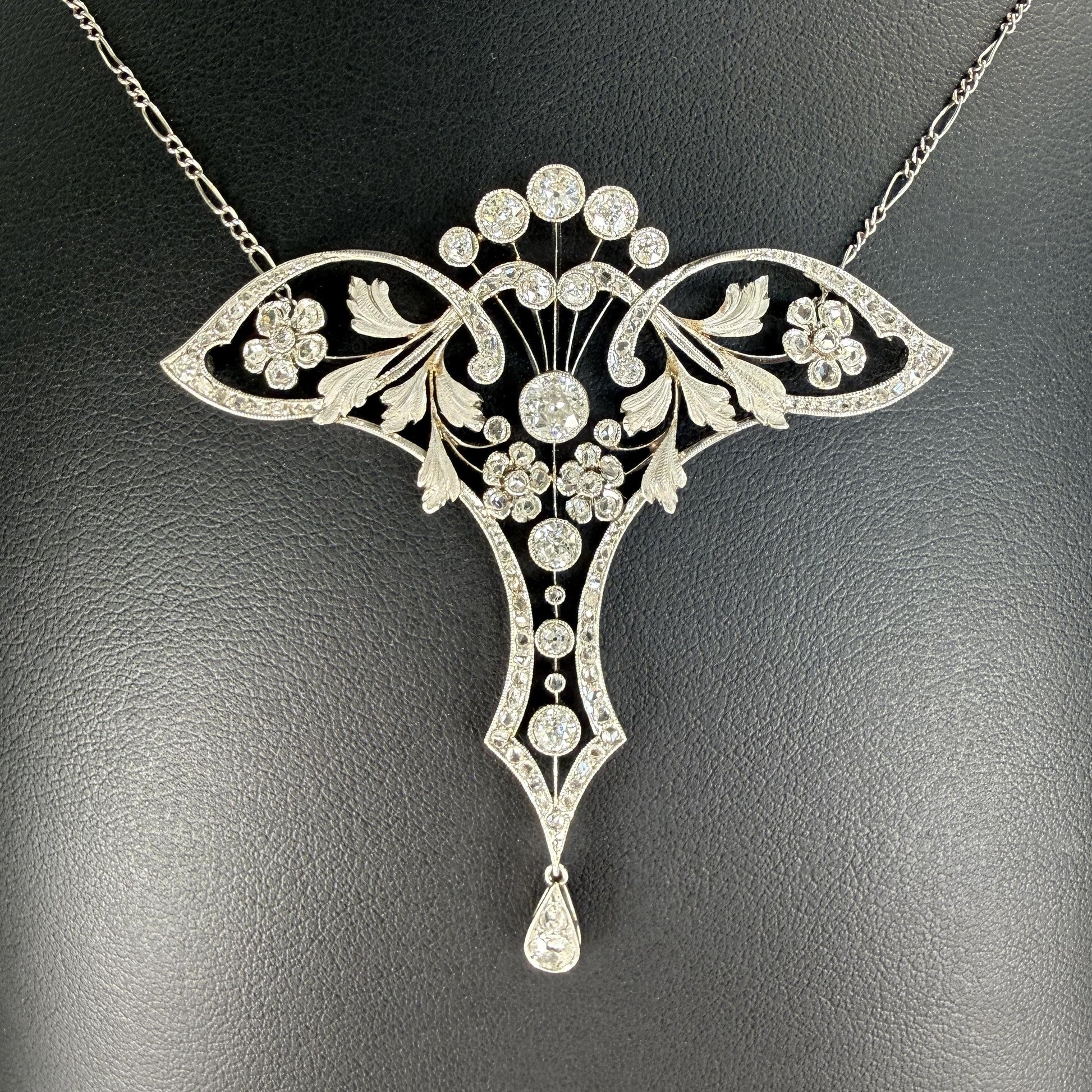 Circa 1910's Antique Edwardian Lavalier Necklace Platinum