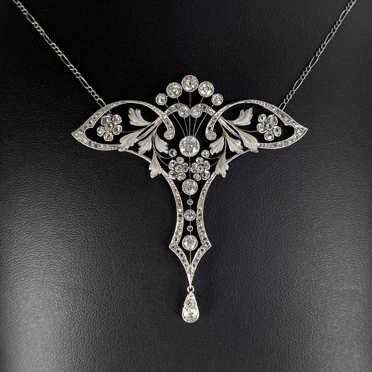 Circa 1910's Antique Edwardian Lavalier Necklace Platinum